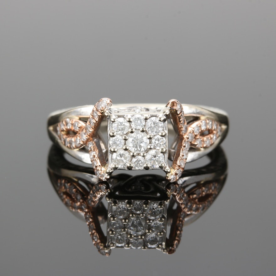 10K White Gold Diamond Ring with 10K Rose Gold Accents