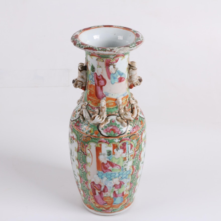 Chinese Hand-Decorated Rose Medallion Vase