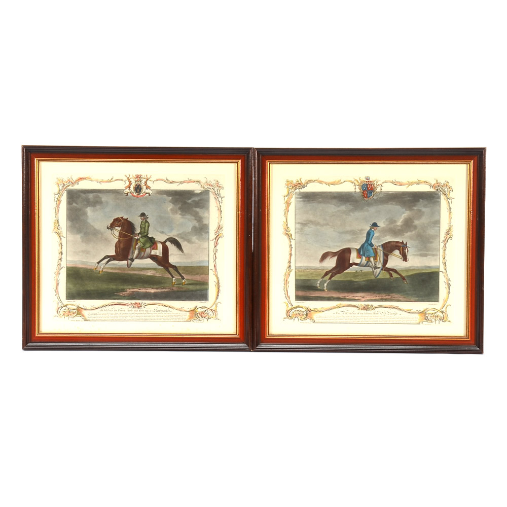 Pair of Antique Hand-colored Mezzotint Prints of Horses