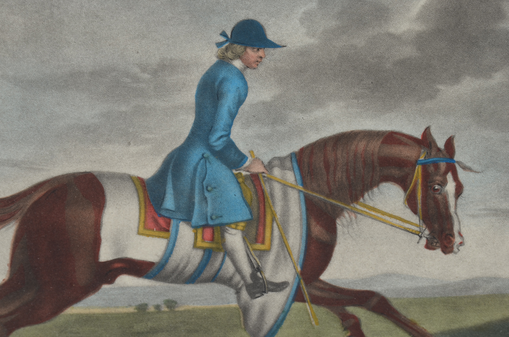 Pair of Antique Hand-colored Mezzotint Prints of Horses