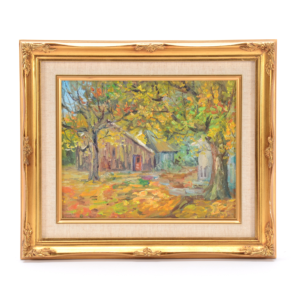 Leo Hong Mao Oil Painting on Board of Pastoral Scene