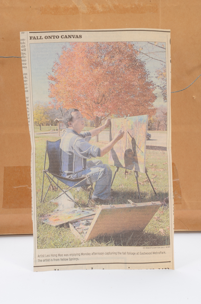 Leo Hong Mao Oil Painting on Board of Pastoral Scene