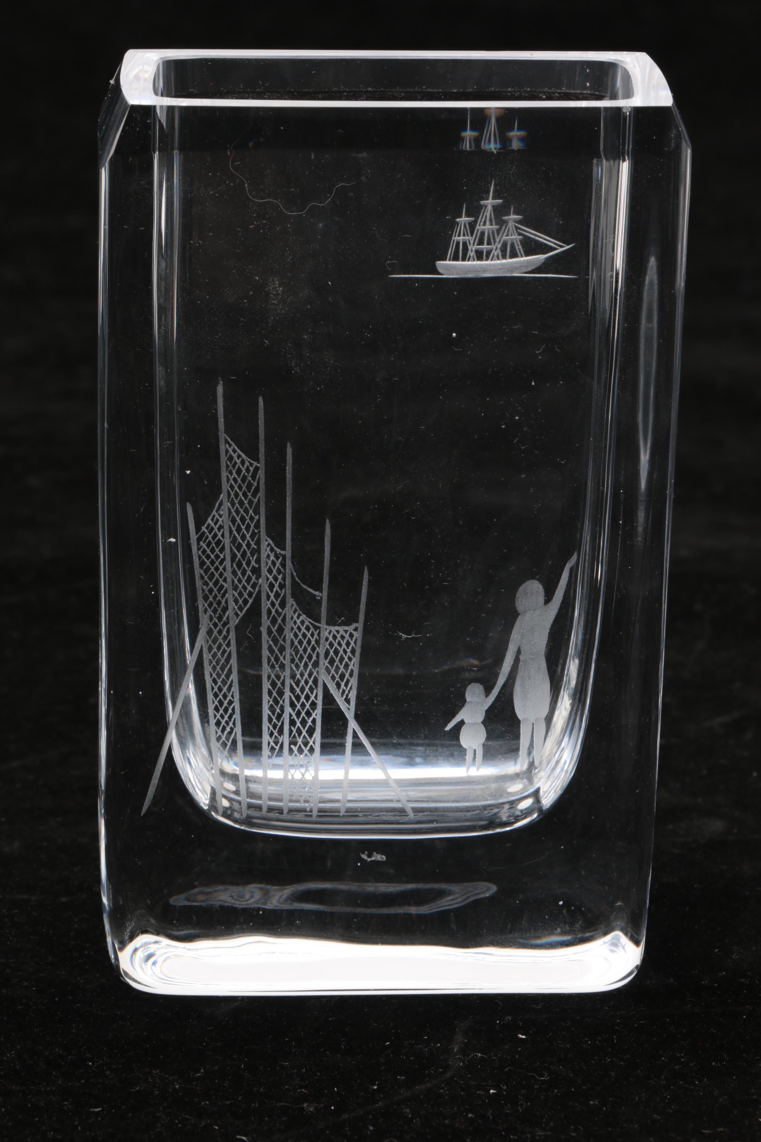 Baccarat Crystal Angel with Edenfalk Skruf Etched Vase