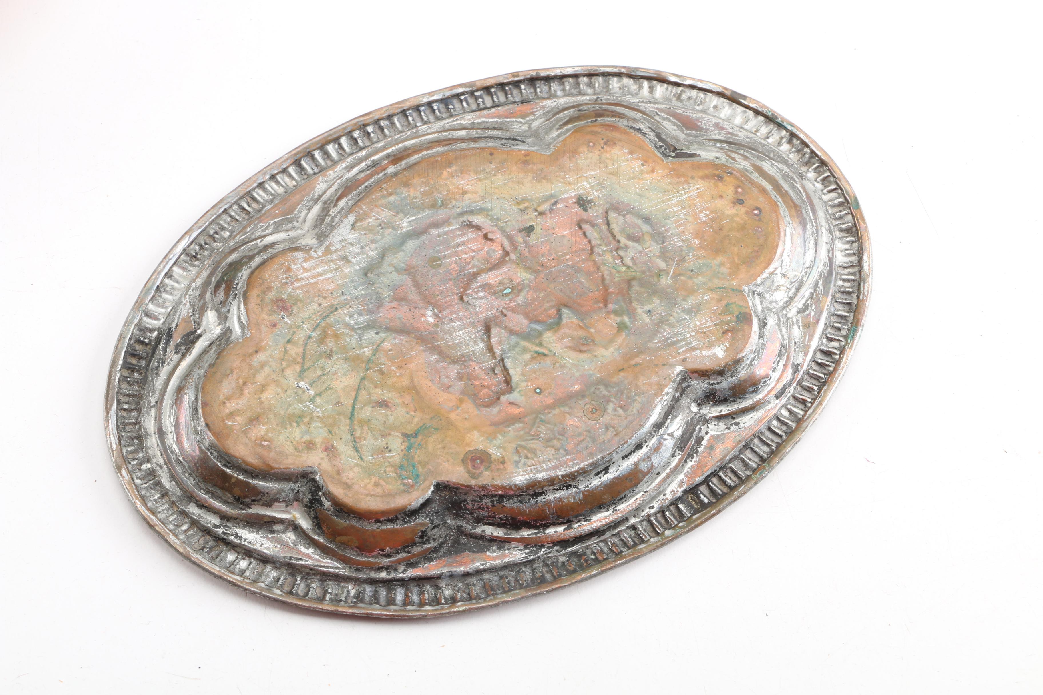 Grouping of Copper Plates, Bowls and Candleholder