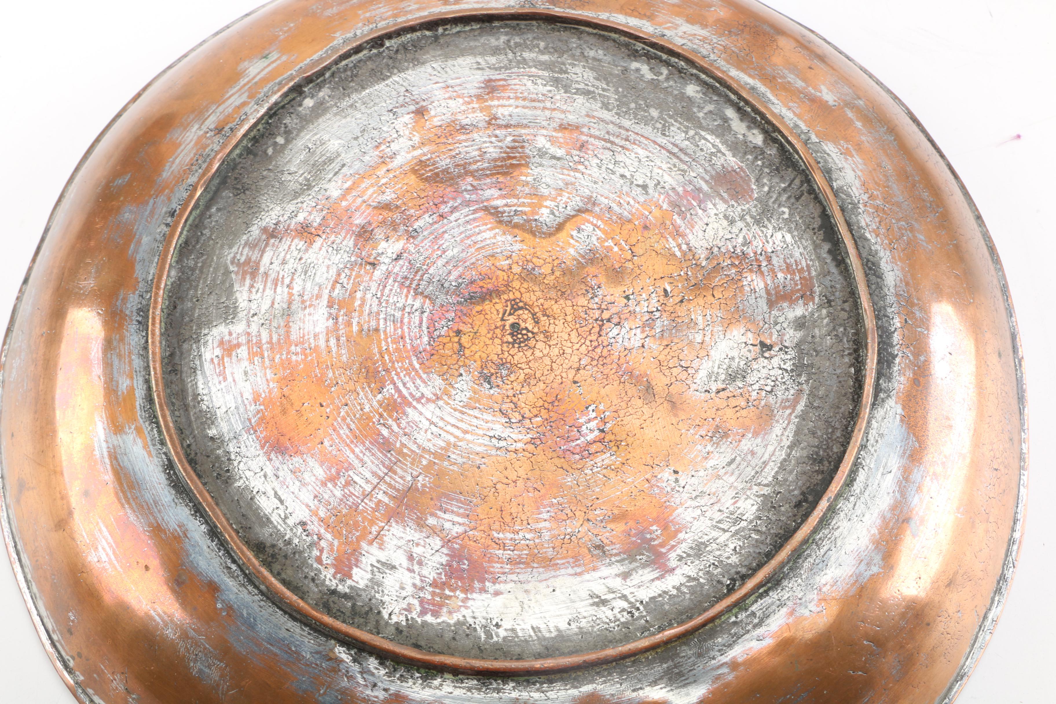 Grouping of Copper Plates, Bowls and Candleholder