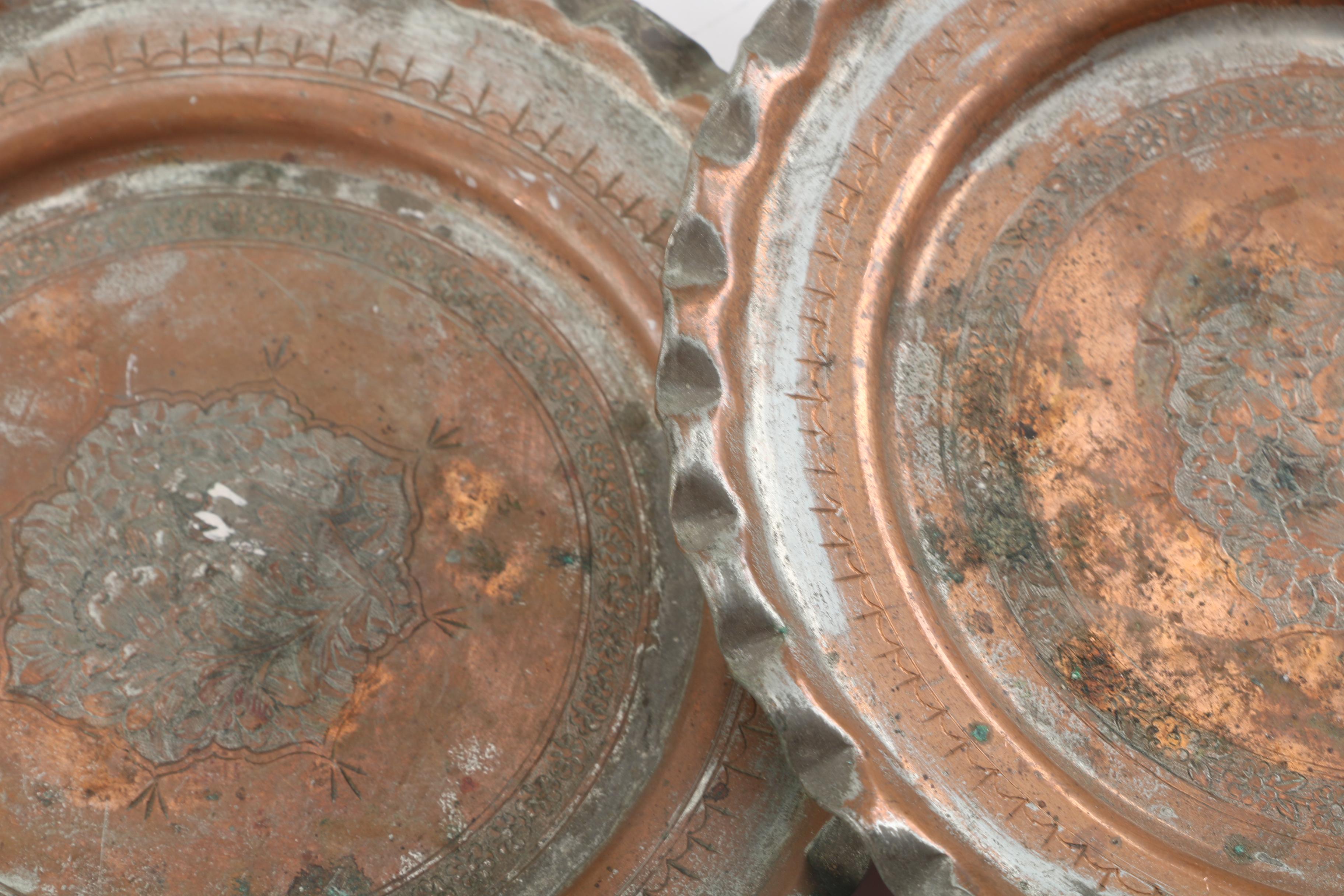 Grouping of Copper Plates, Bowls and Candleholder