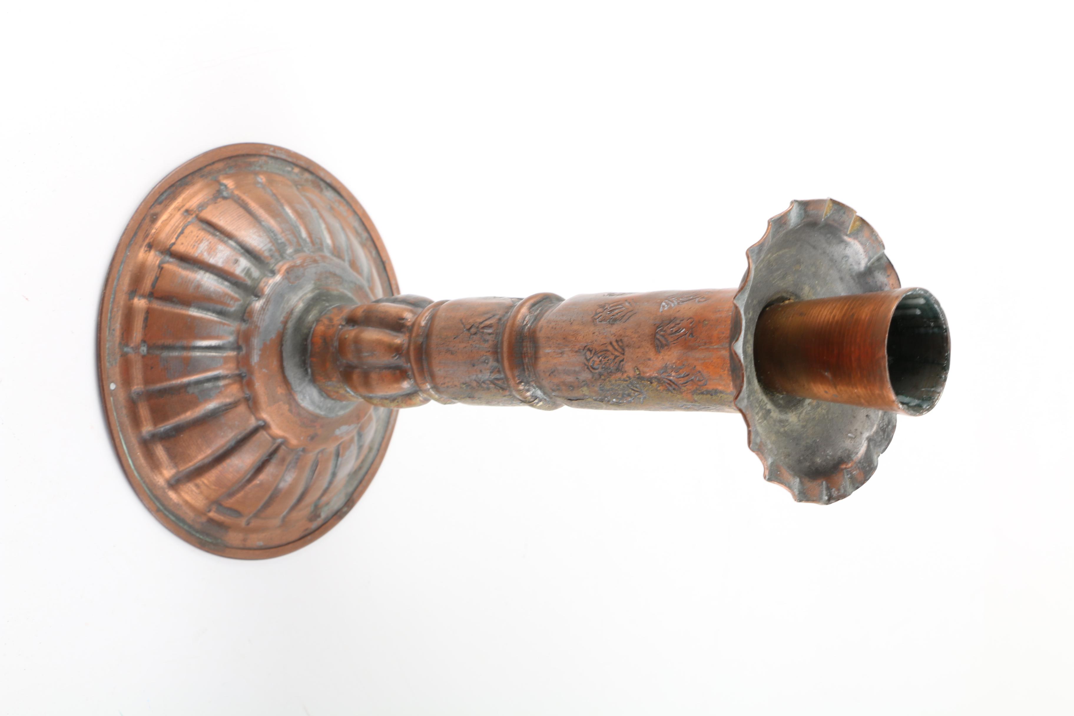 Grouping of Copper Plates, Bowls and Candleholder