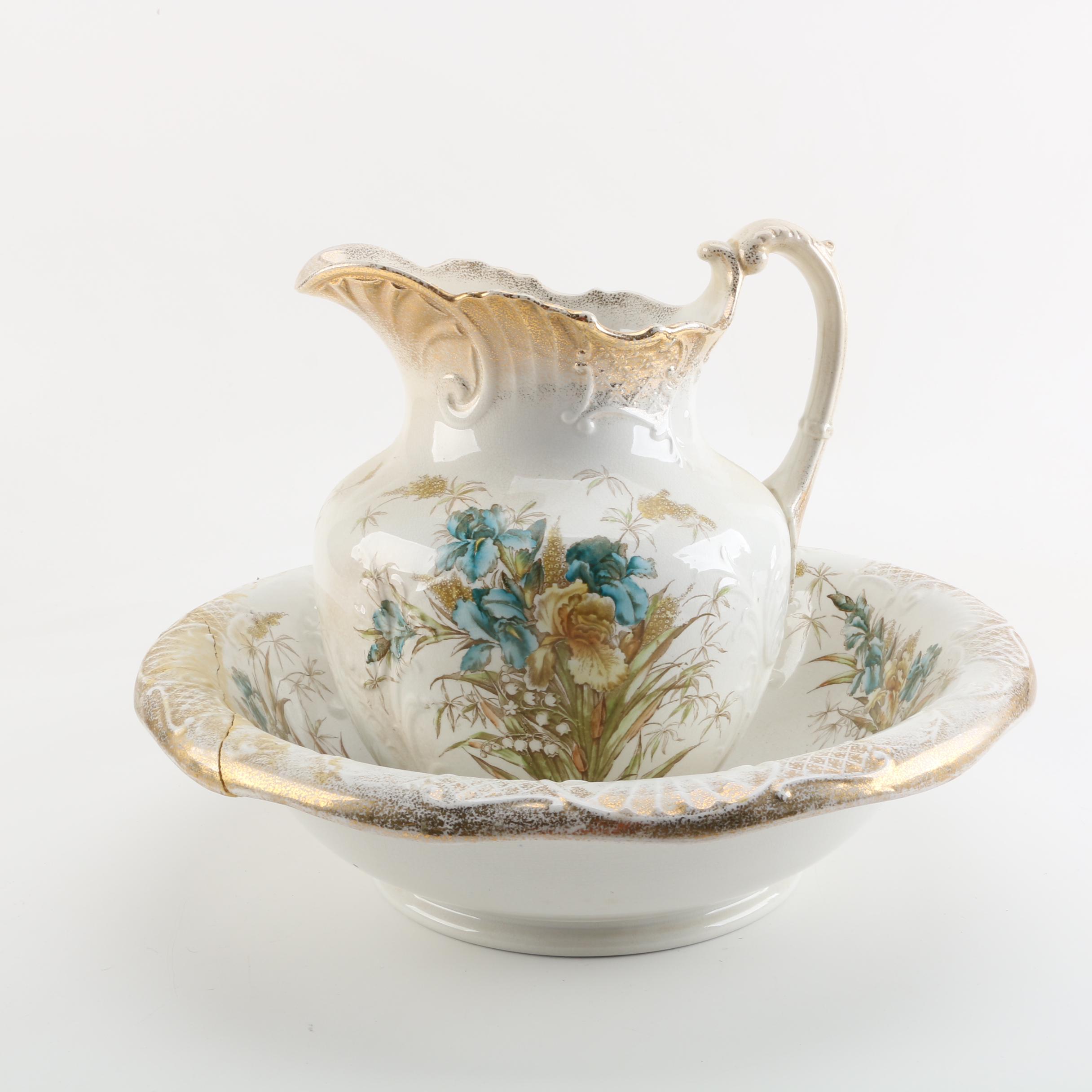 Vintage Edwin Bennett Semi-Porcelain Pitcher and Basin