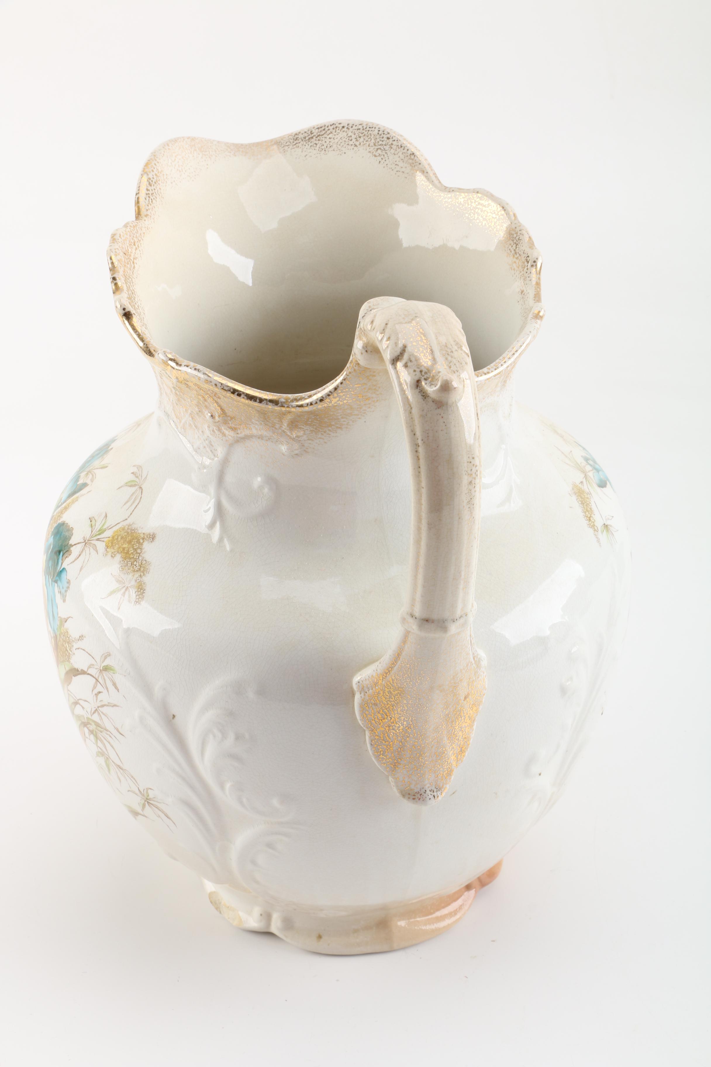 Vintage Edwin Bennett Semi-Porcelain Pitcher and Basin