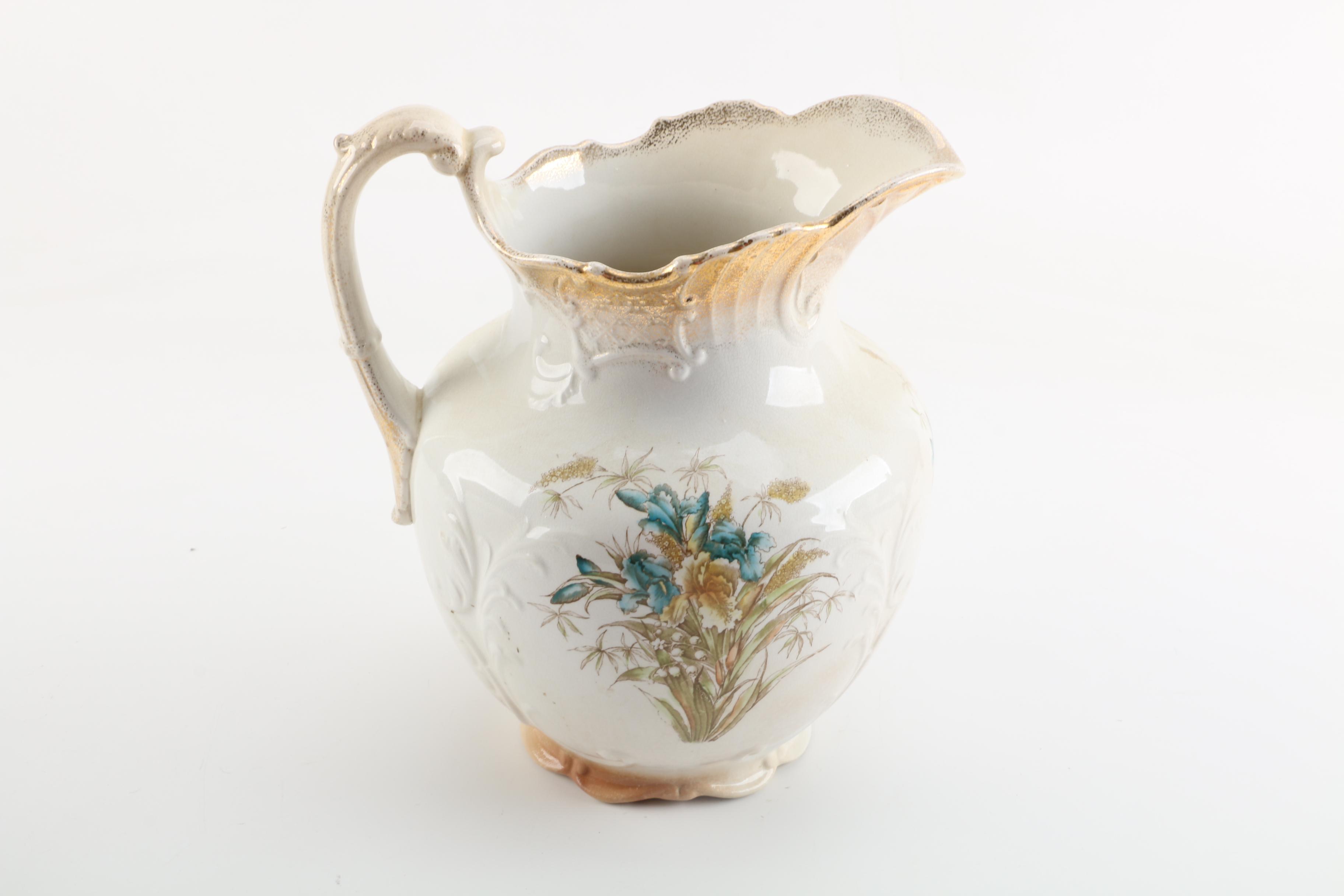 Vintage Edwin Bennett Semi-Porcelain Pitcher and Basin