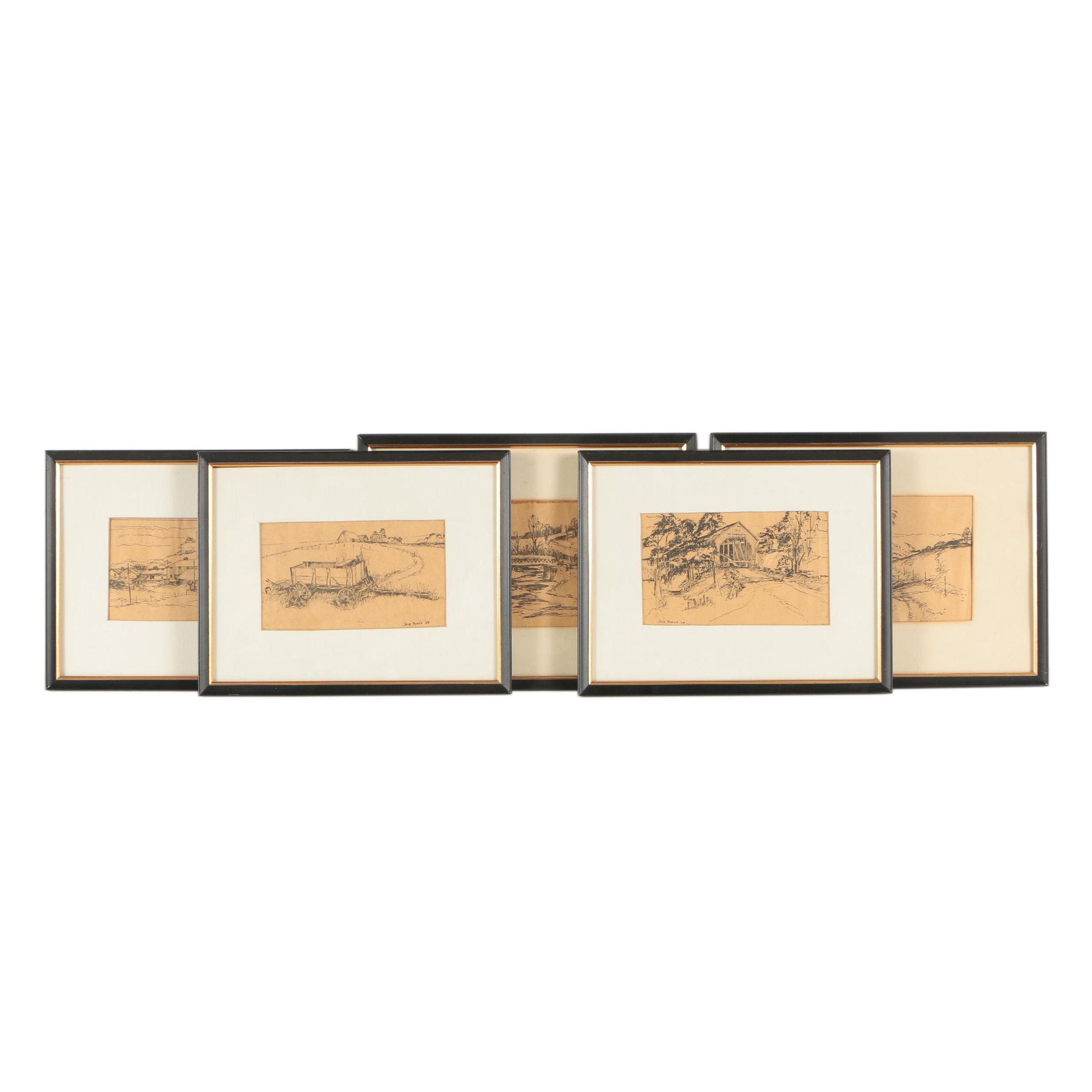 Offset Lithographic Reproduction Prints After Jene Burns of Landscapes