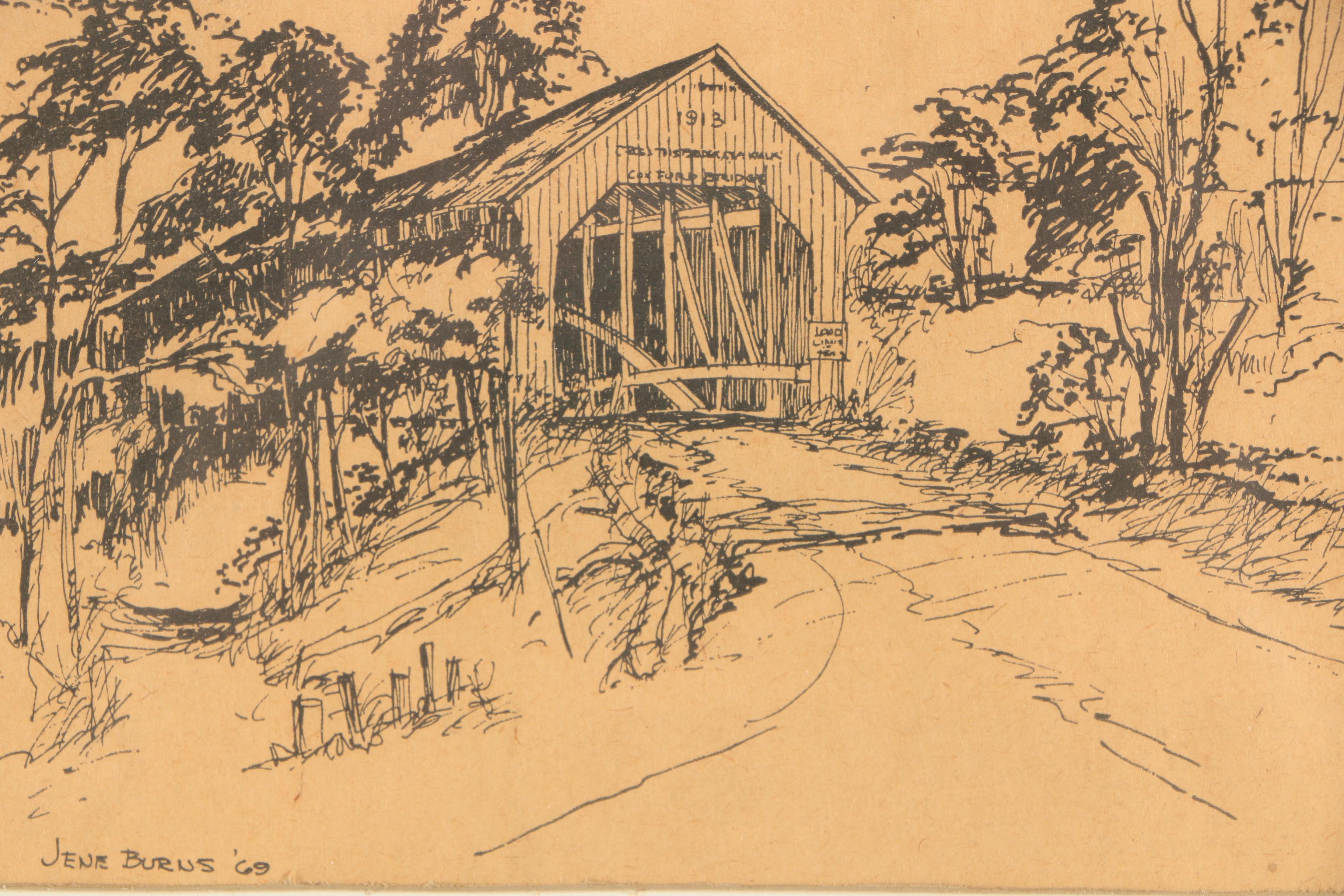 Offset Lithographic Reproduction Prints After Jene Burns of Landscapes