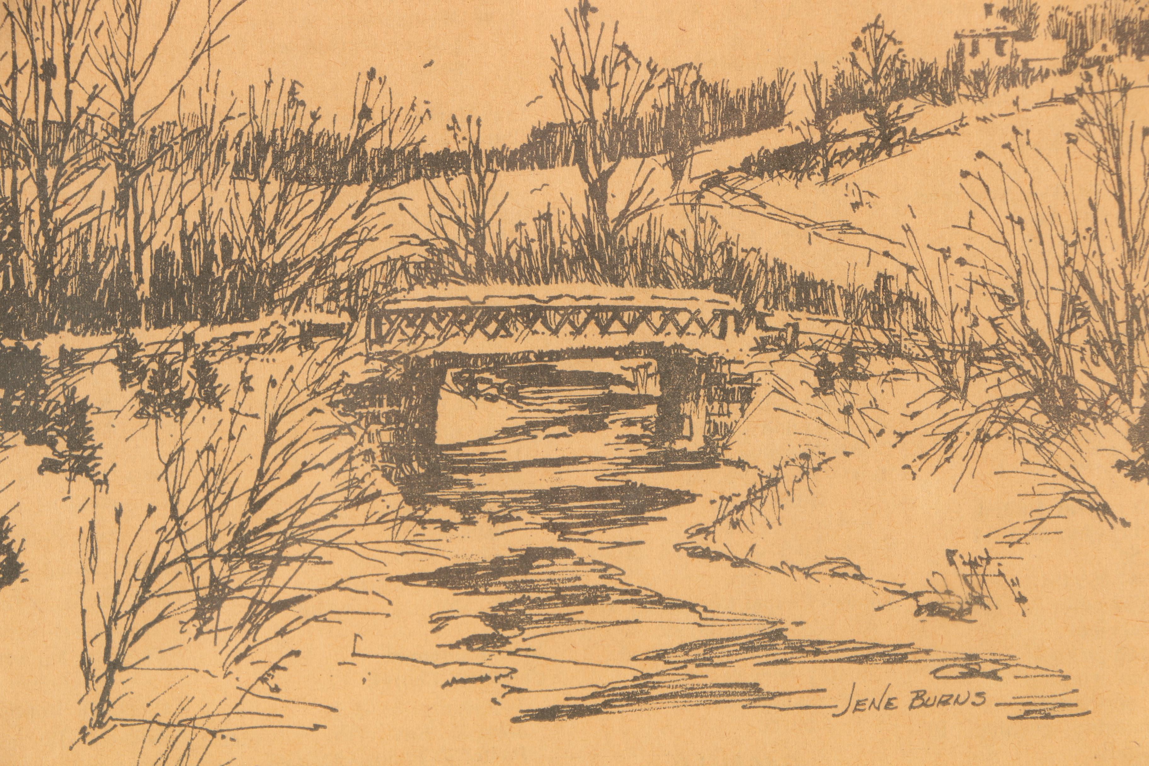 Offset Lithographic Reproduction Prints After Jene Burns of Landscapes