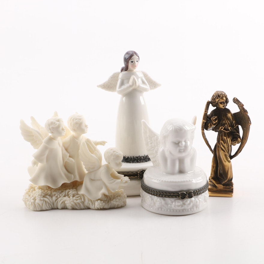 Ceramic and Metal Angel Trinket Boxes and Figurines Including Roman Inc.