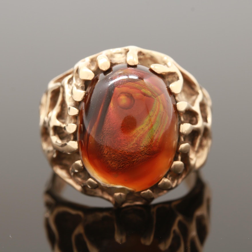 14K Yellow Gold Fire Agate Ring