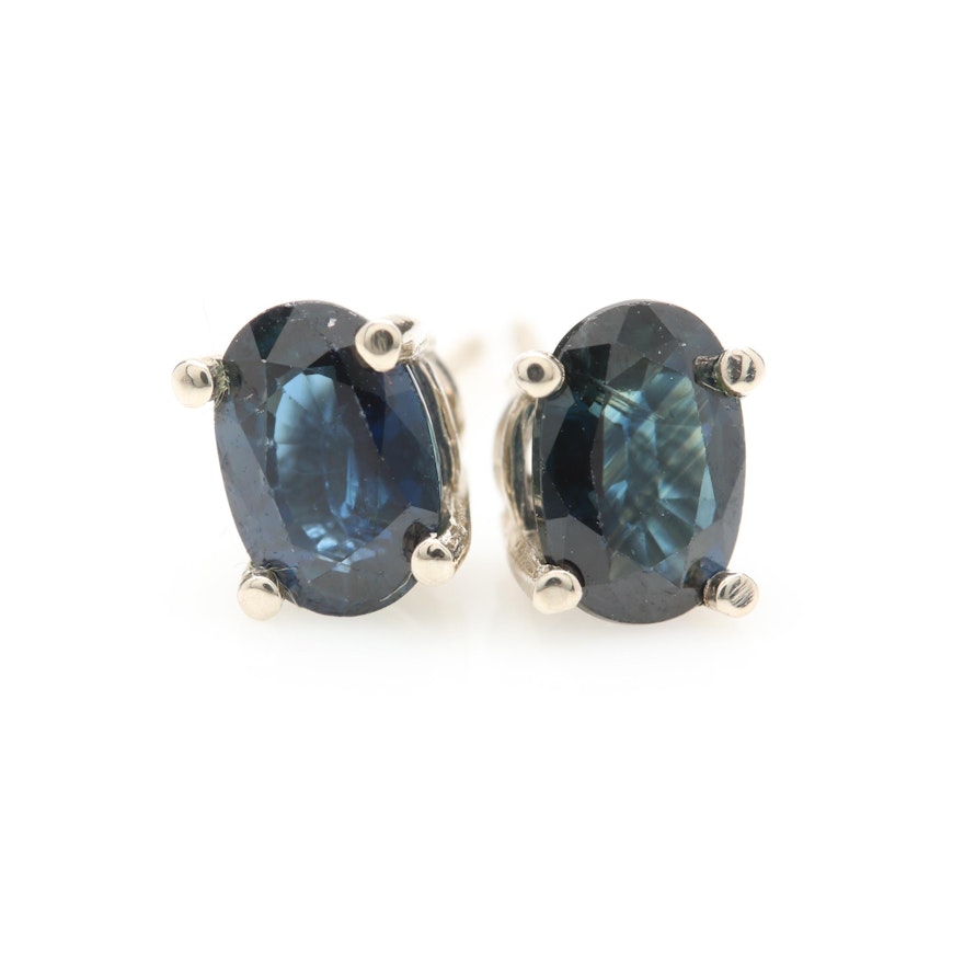 14K White Gold Blue Sapphire Stud Earrings