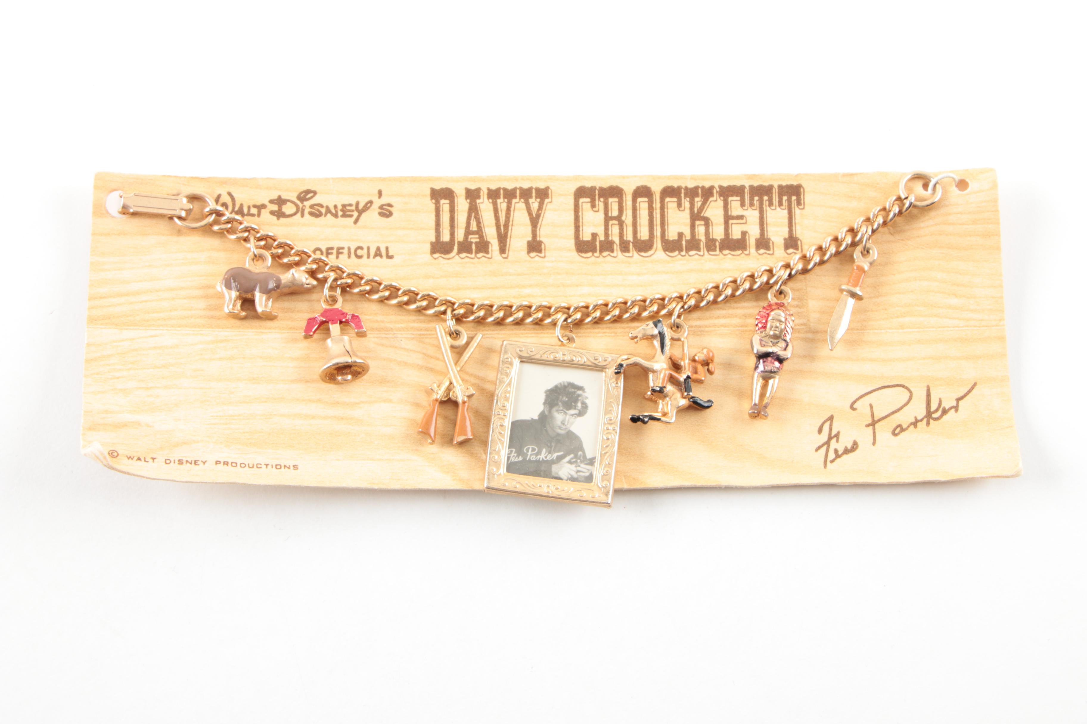 Davy Crockett Pins, Cufflinks and Charm Bracelet