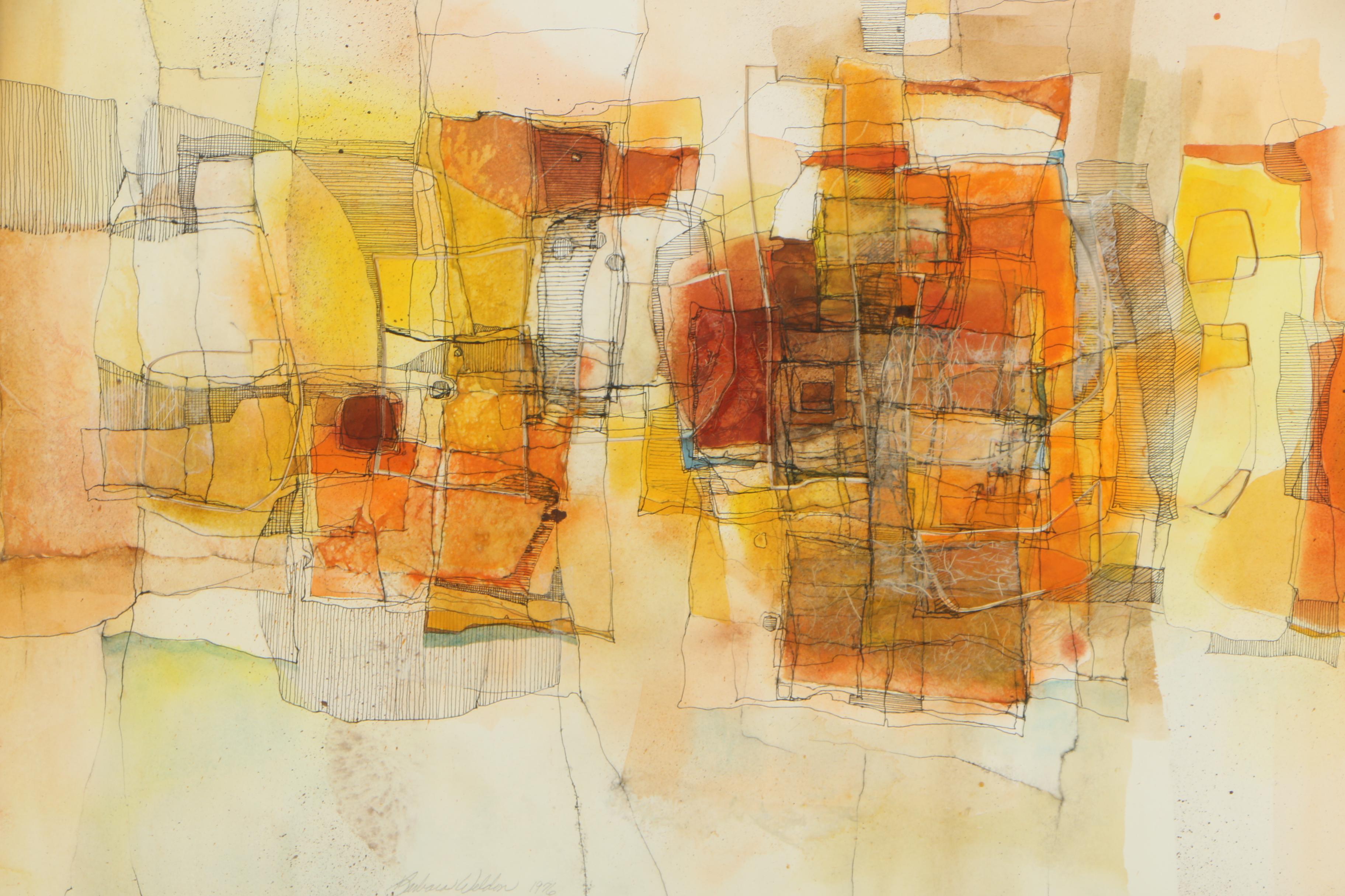 Barbara Weldon Ink and Watercolor Painting on Paper Collage