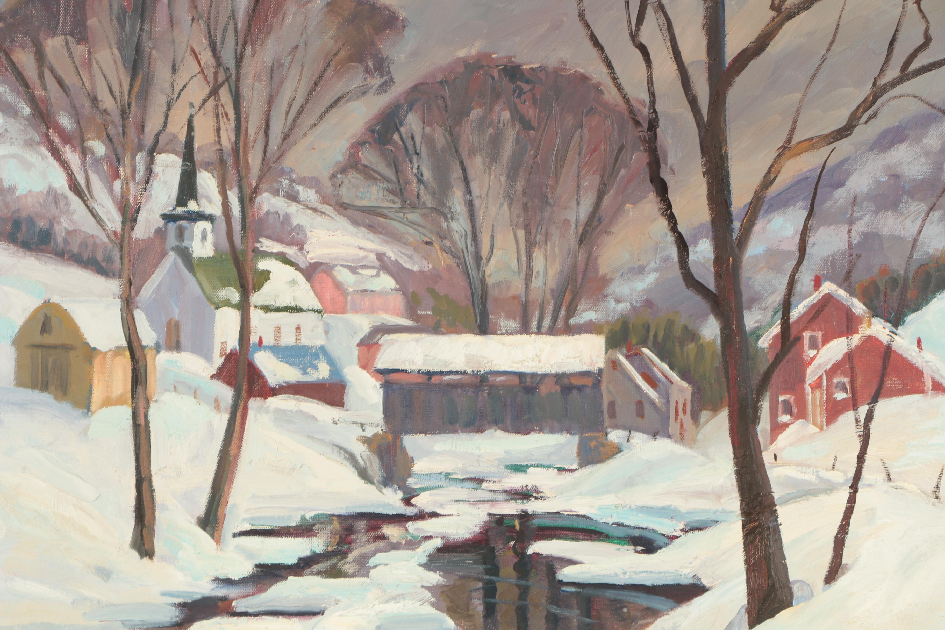 Oil Painting After the Manner of Edward J. Hummer of Winter Landscape
