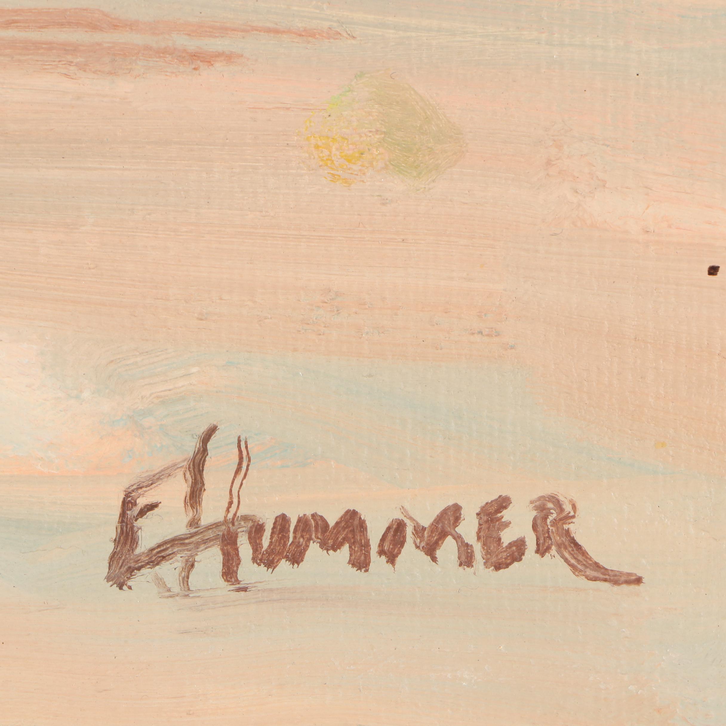 Edward J. Hummer Oil Painting of Sunlit Village with Shade Tree