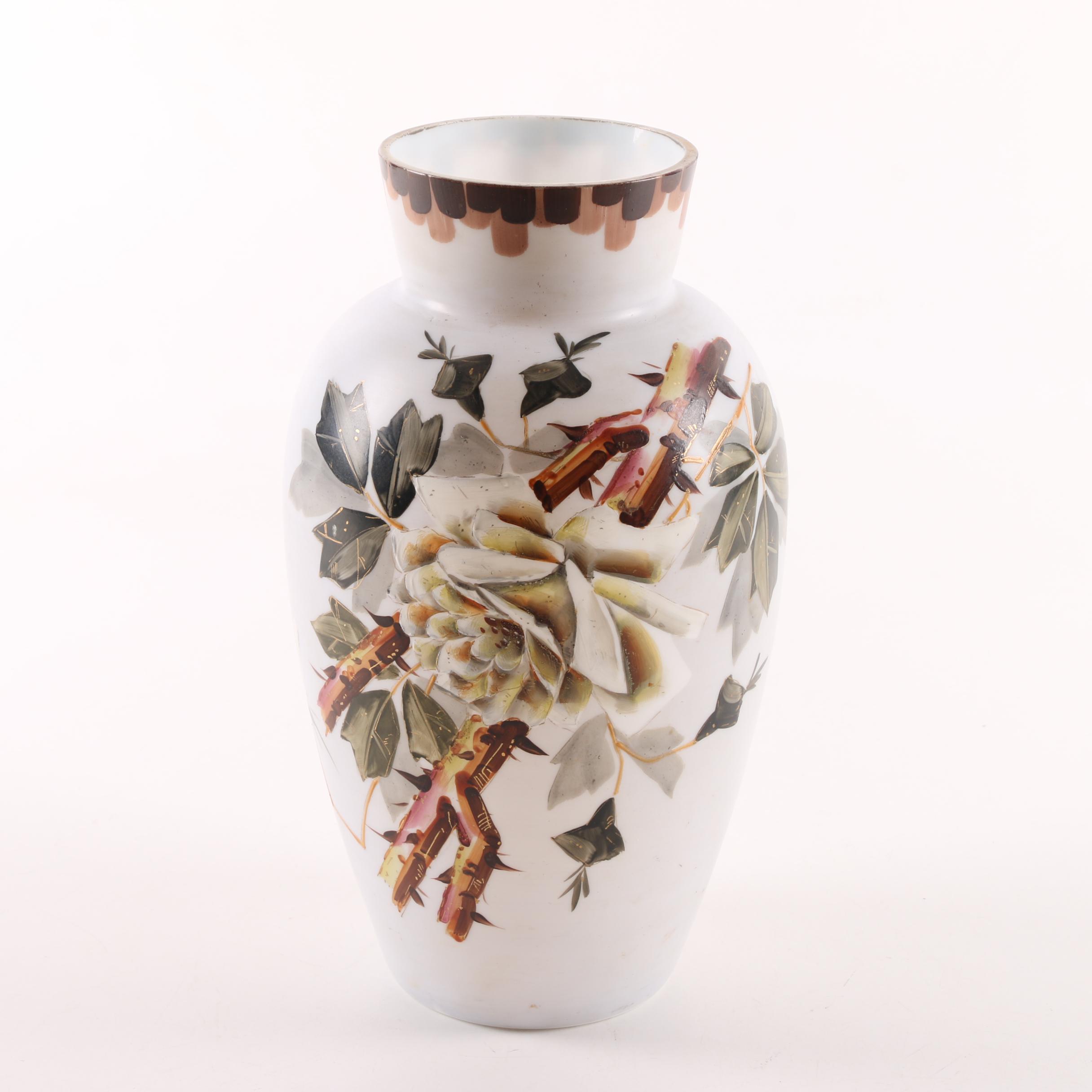 Vintage Hand-Painted Milk Glass Vase