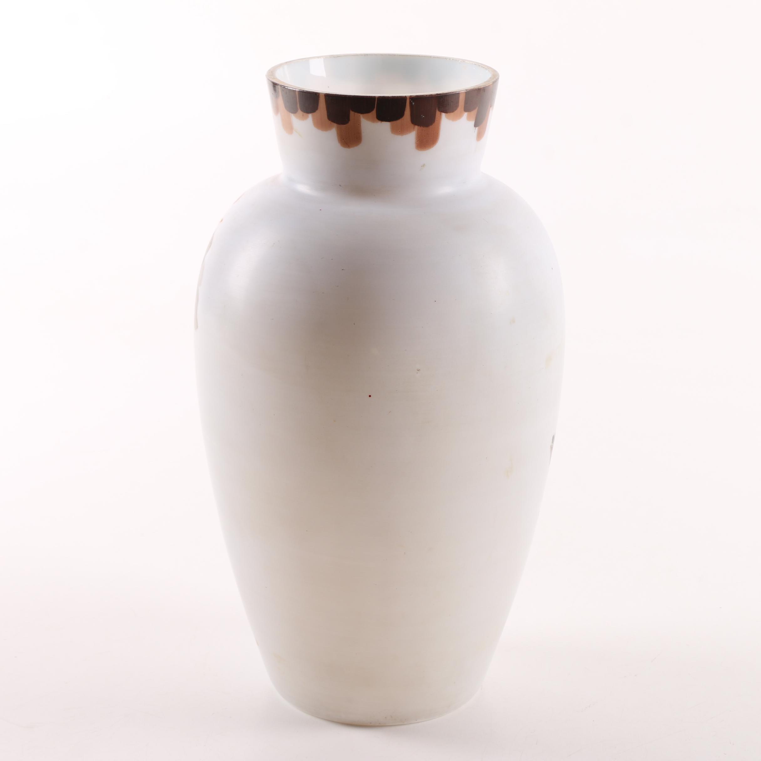 Vintage Hand-Painted Milk Glass Vase