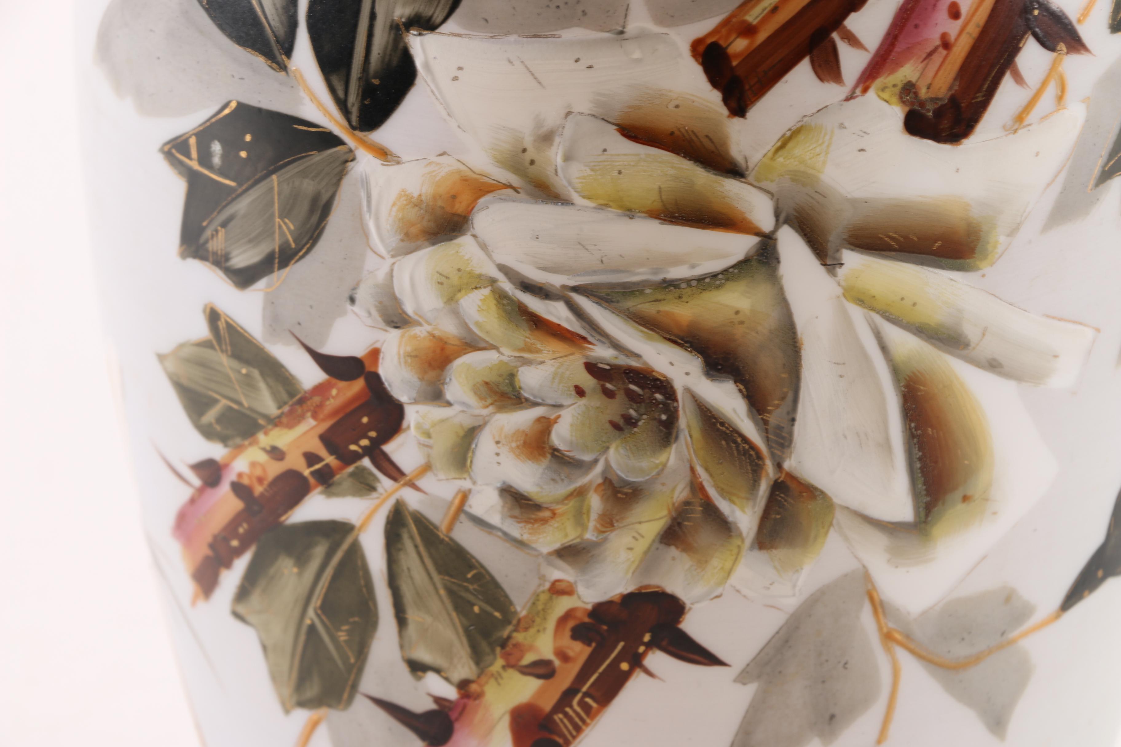 Vintage Hand-Painted Milk Glass Vase