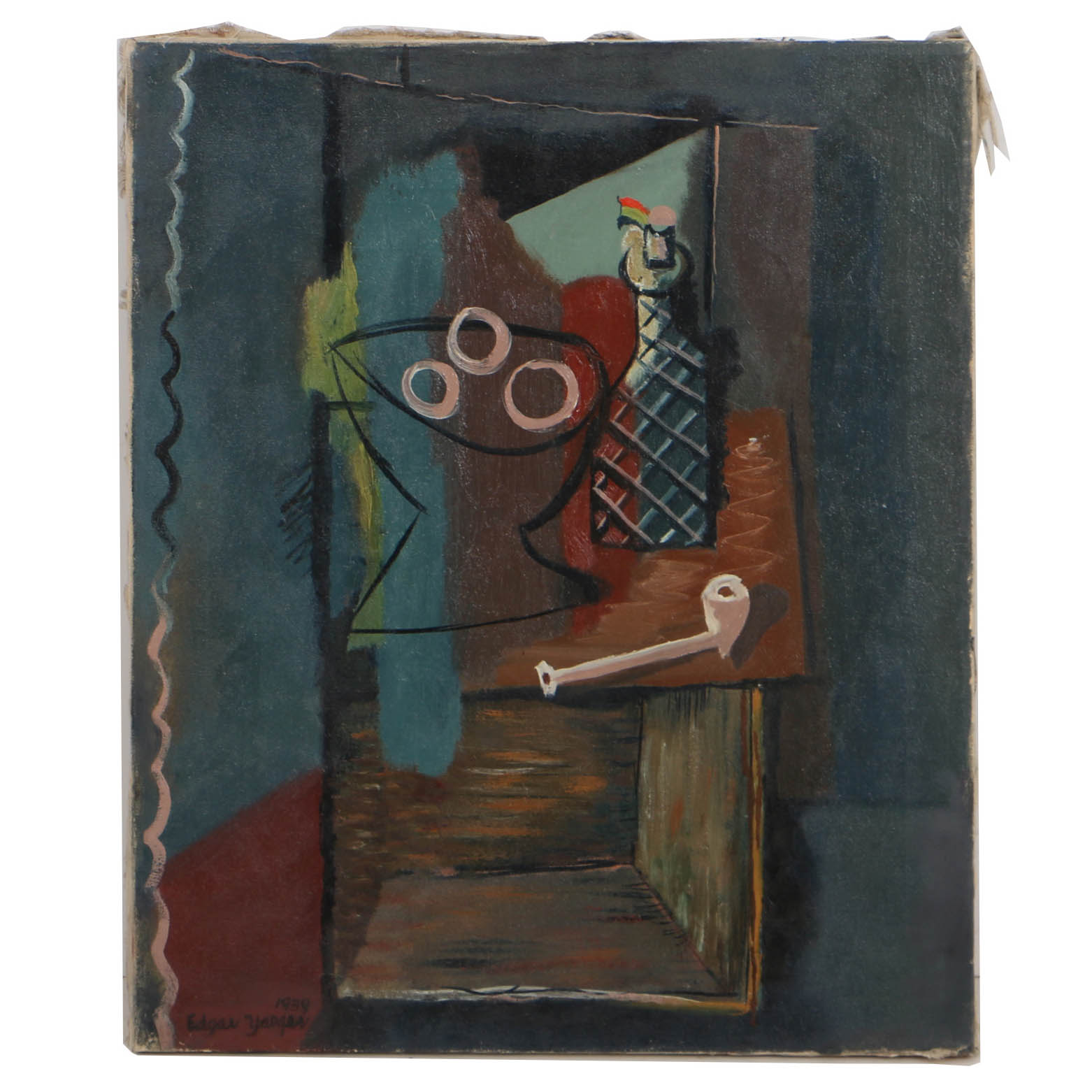 Edgar Yaeger 1939 Oil Painting on Canvas Abstract Still Life