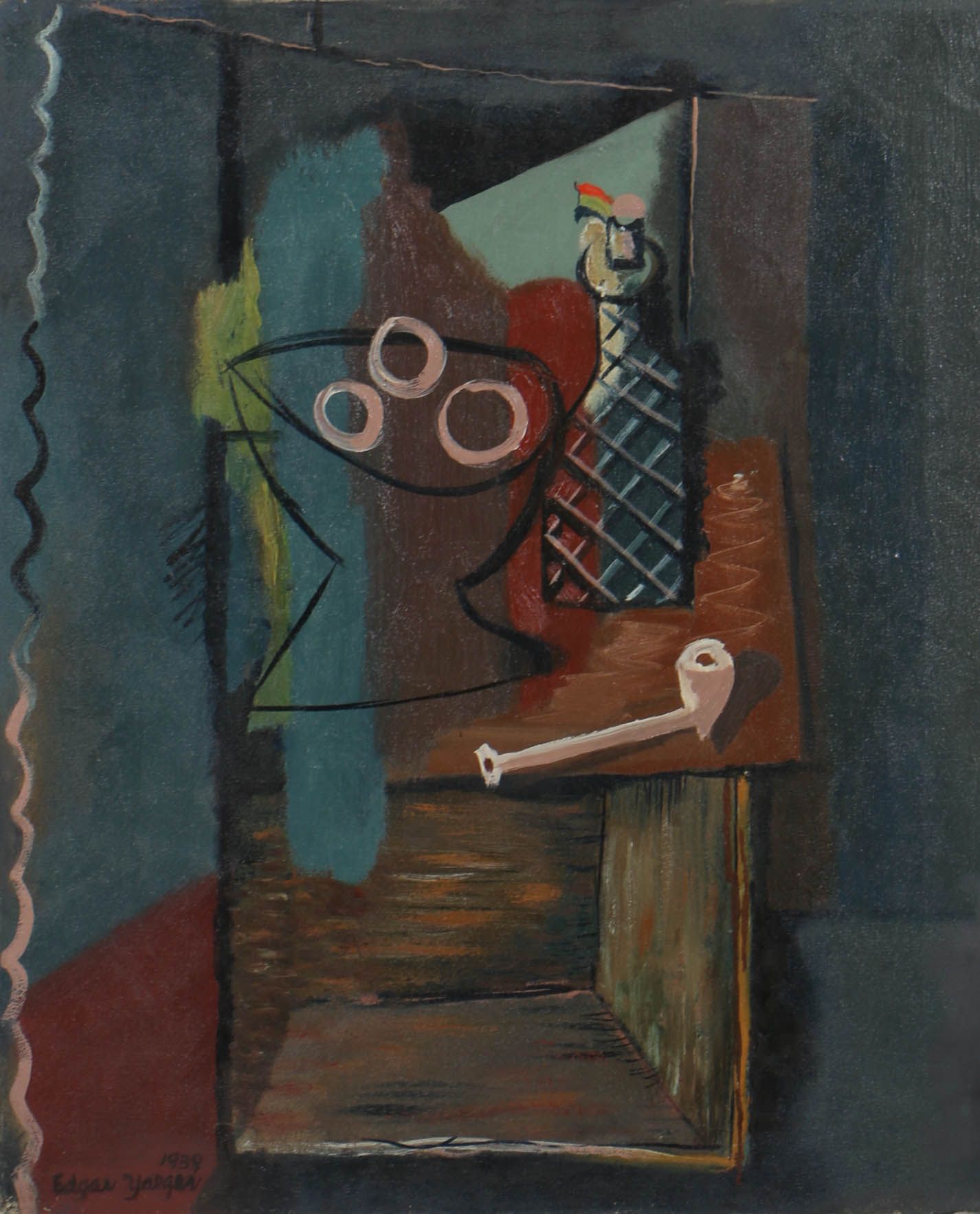 Edgar Yaeger 1939 Oil Painting on Canvas Abstract Still Life