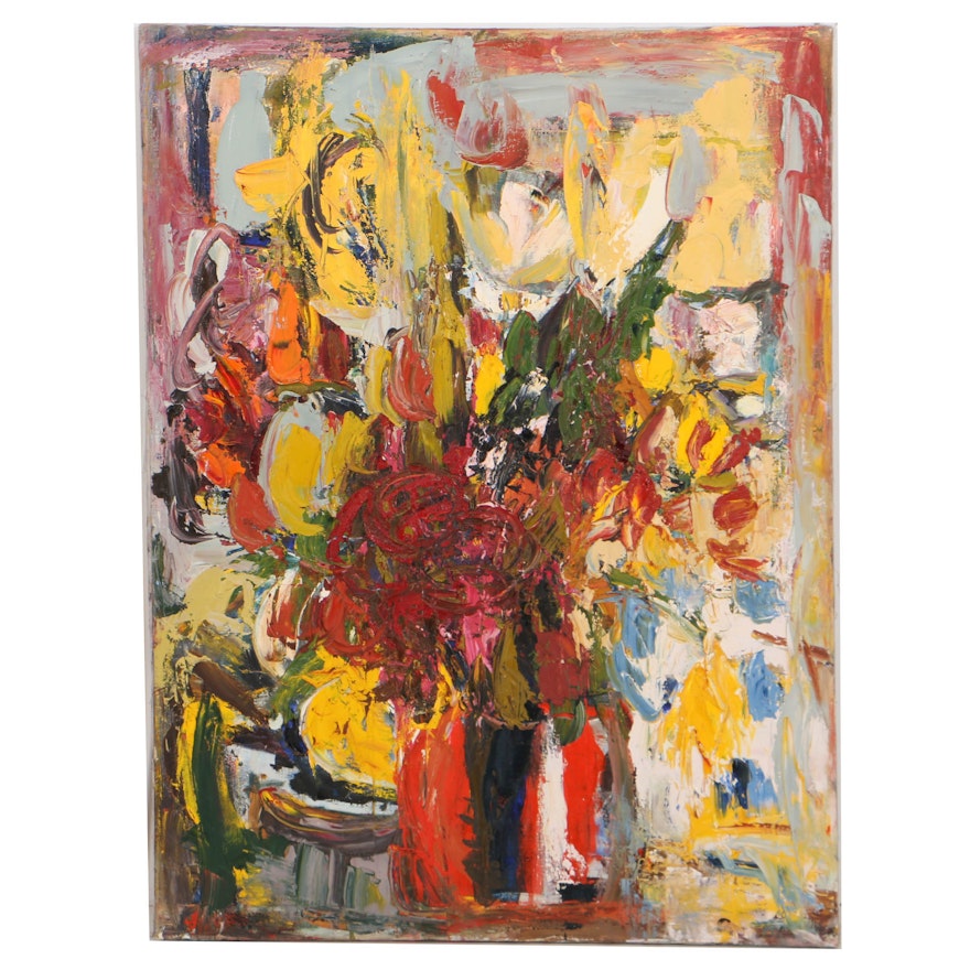 Louis Papp Oil Painting on Canvas Abstract Floral Still Life