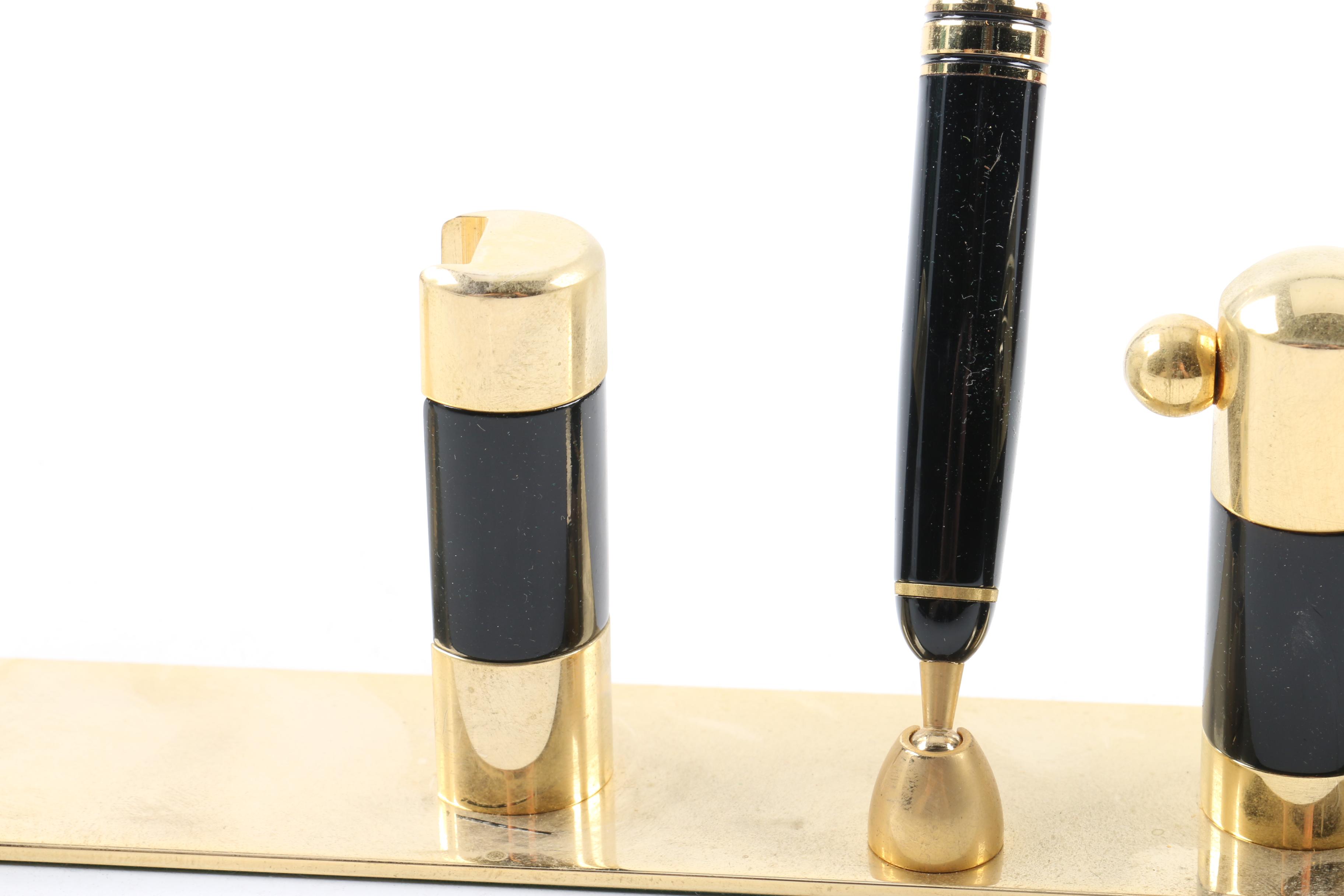 Bulova Clock Pen Holder with Case, Pen and Letter Opener