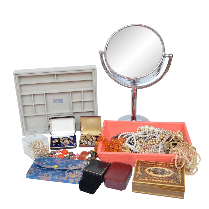 Jewelry Boxes, Costume Jewelry, Cufflinks and Makeup Mirror