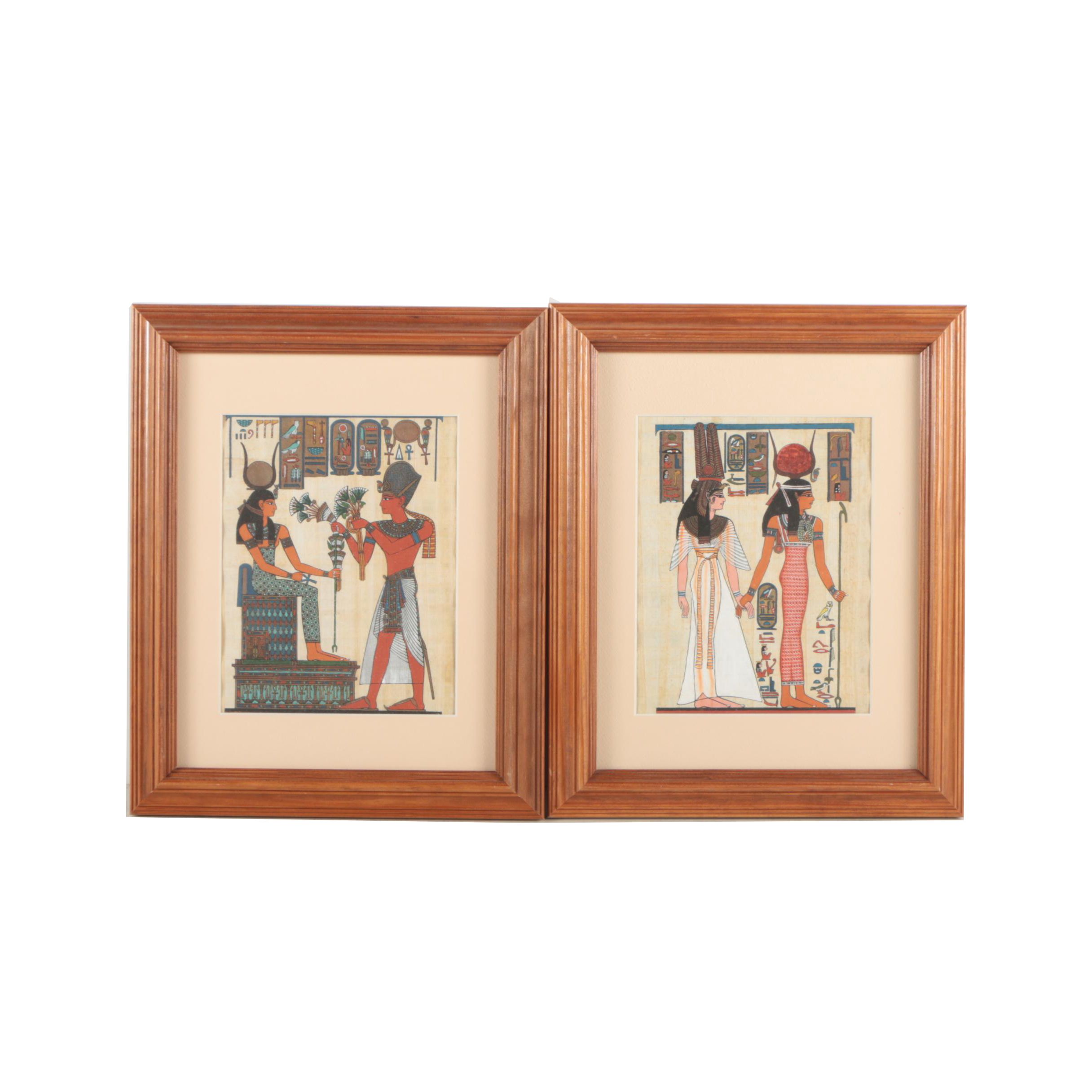 Egyptian Style Gouache Paintings on Papyrus