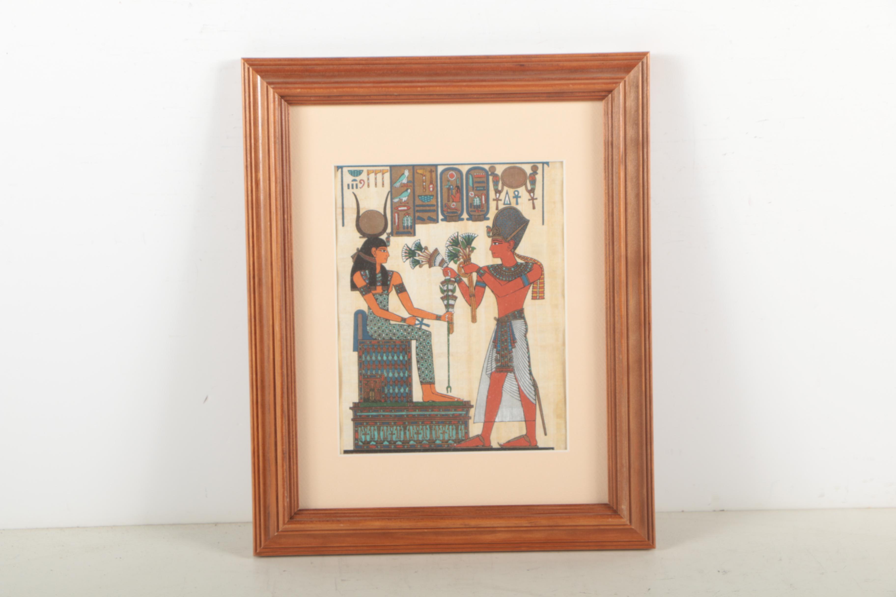 Egyptian Style Gouache Paintings on Papyrus