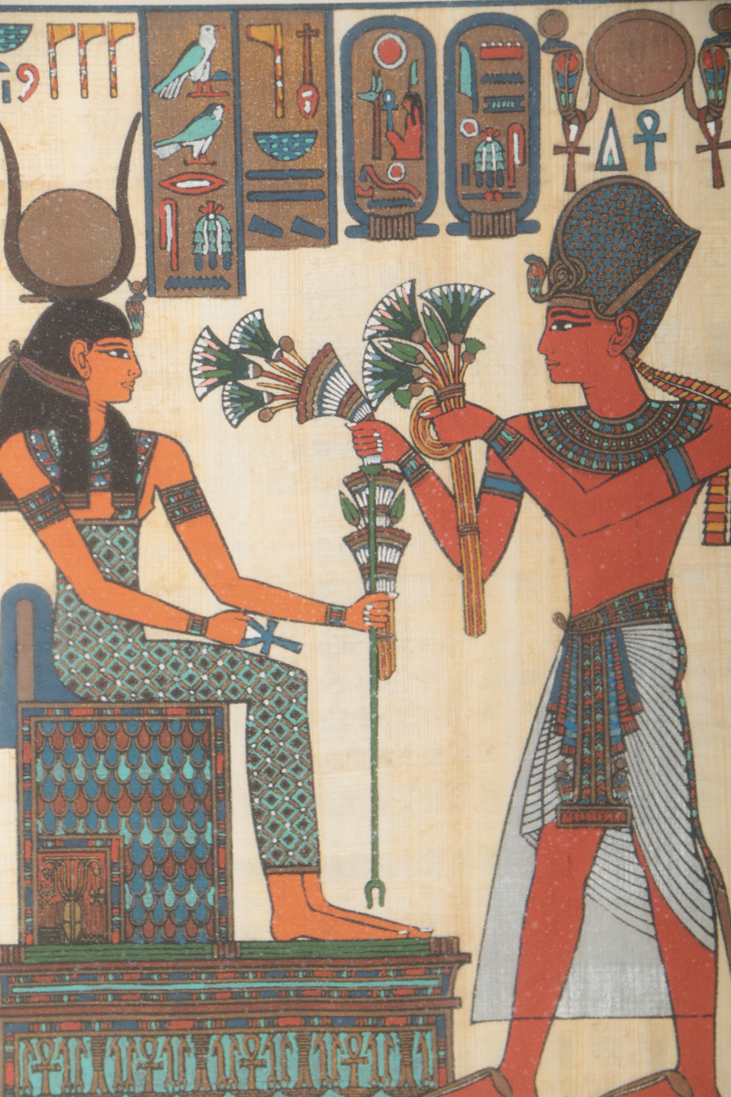 Egyptian Style Gouache Paintings on Papyrus