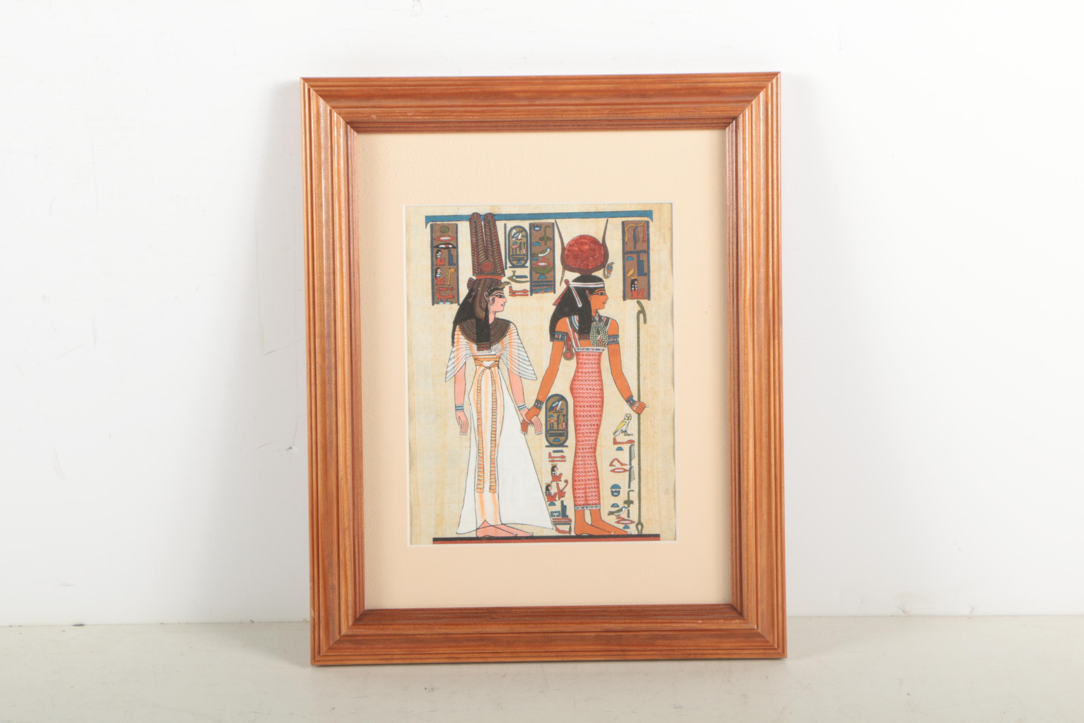 Egyptian Style Gouache Paintings on Papyrus