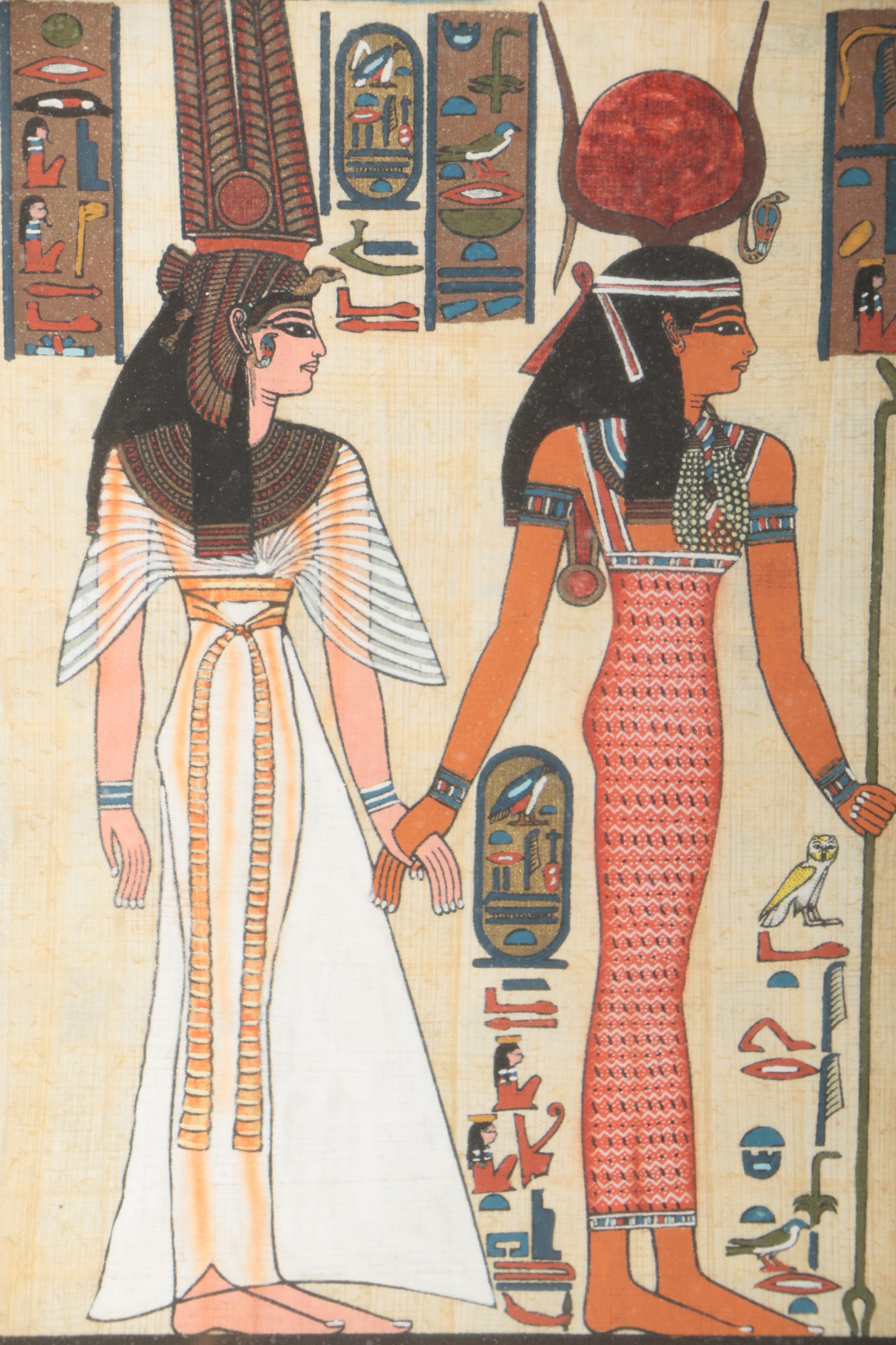 Egyptian Style Gouache Paintings on Papyrus