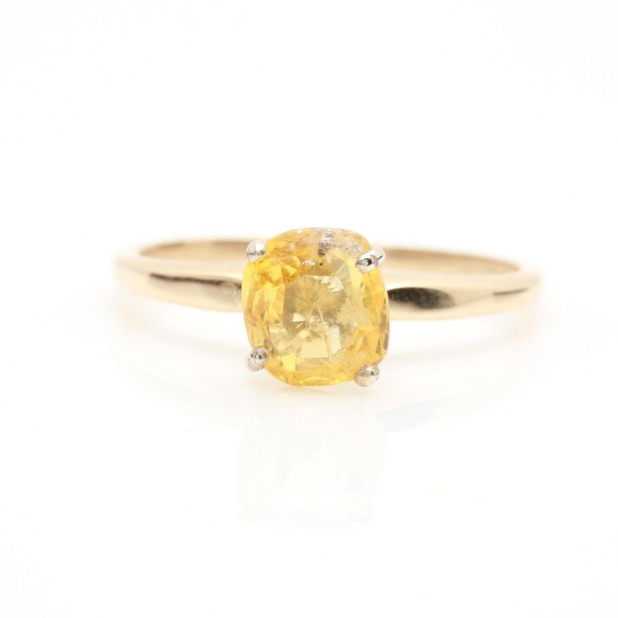 14K Yellow Gold 1.00 CT Yellow Sapphire Solitaire Ring