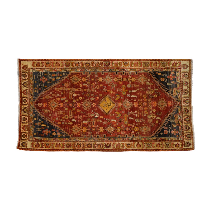 Vintage Inscribed Hand-Knotted Persian Qashqai Area Rug