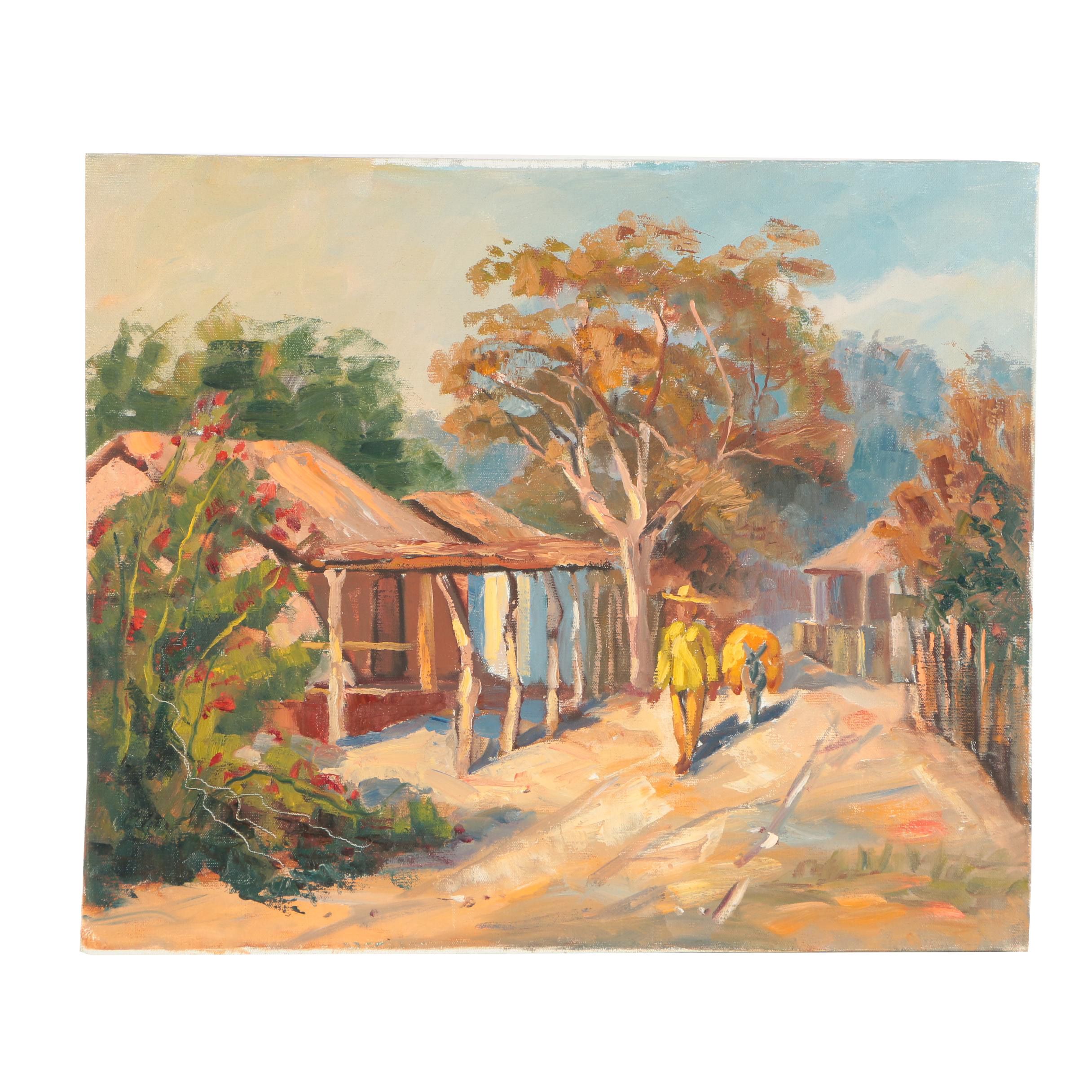 Oil Painting Attributed to Edward Hummer of a Village Scene