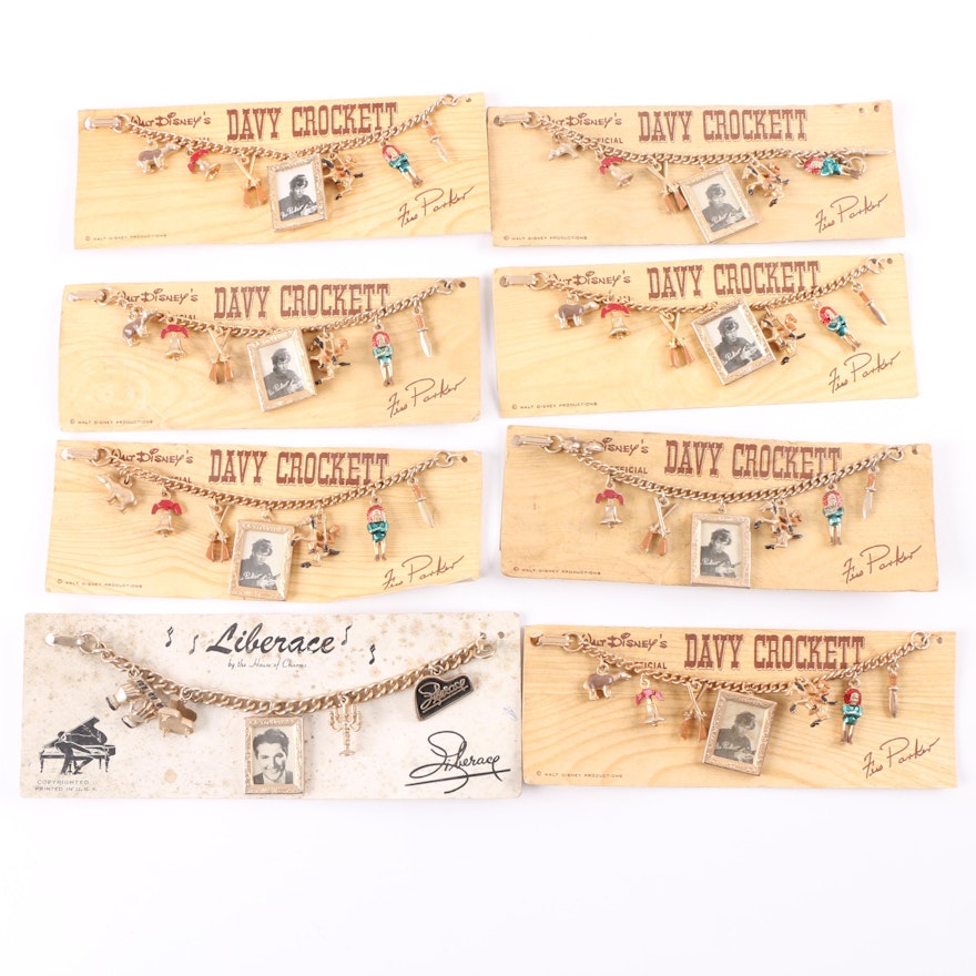 Vintage Collection of Walt Disney's Davy Crockett and Liberace Charm Bracelets