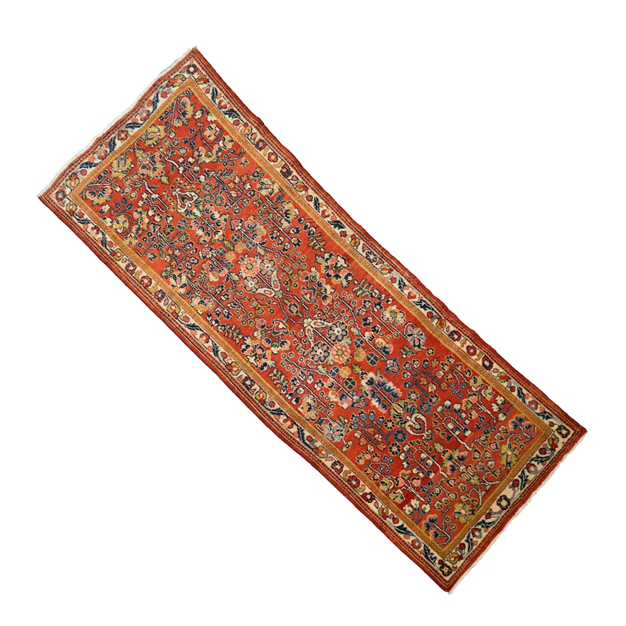 Hand-Knotted Sarouk Wool Long Rug