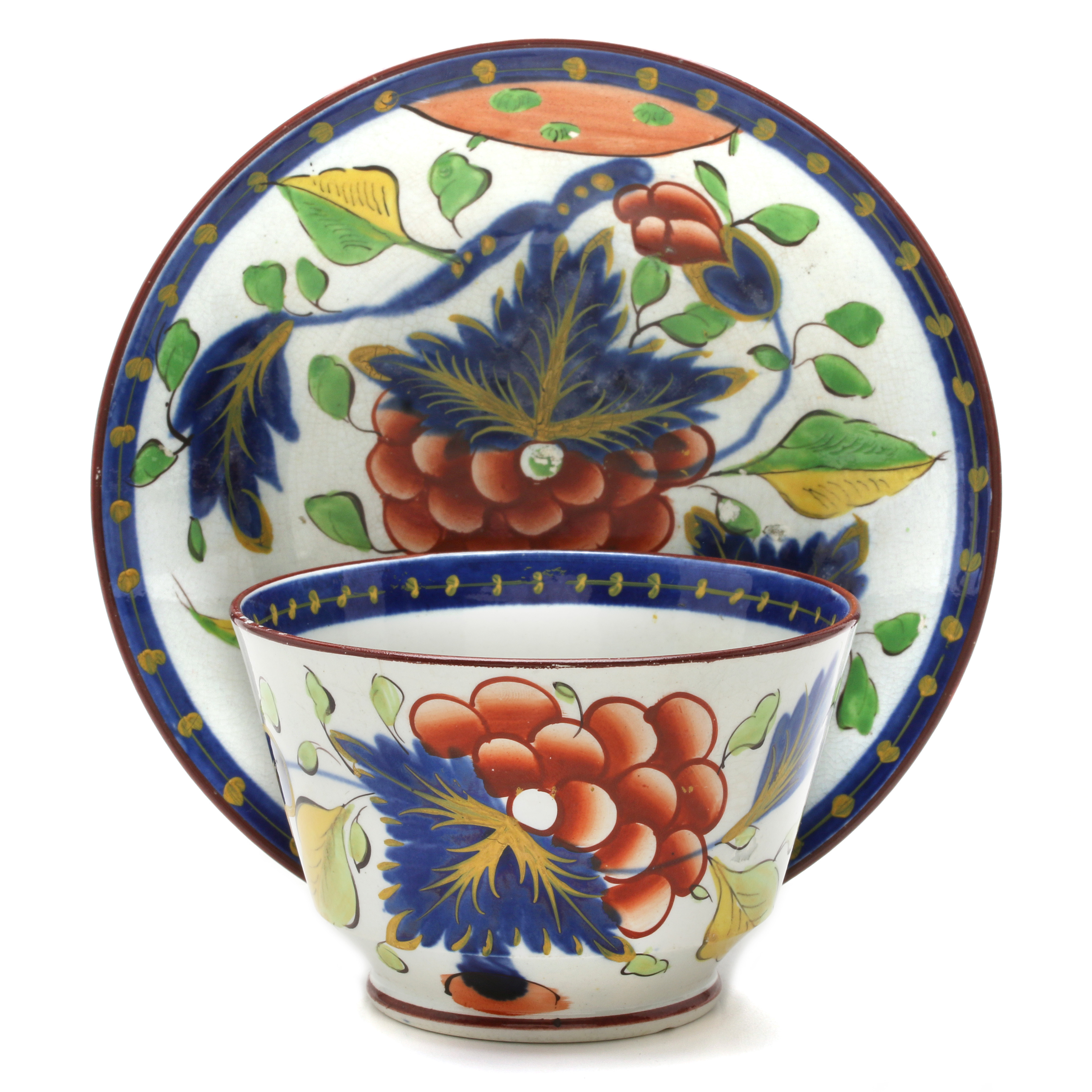 Gaudy Dutch "Grape" Pattern Cup and Saucer Circa 1810-1830