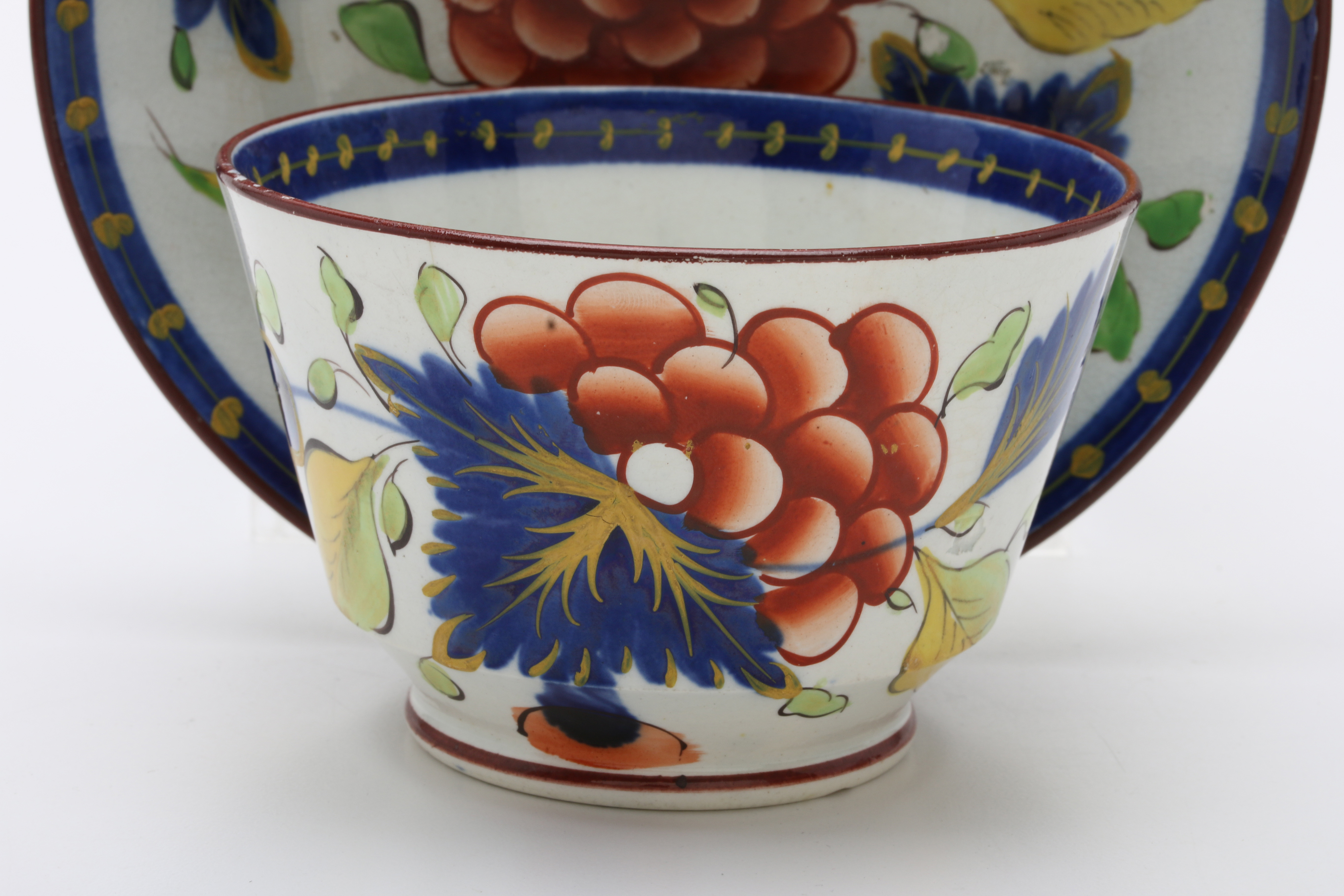 Gaudy Dutch "Grape" Pattern Cup and Saucer Circa 1810-1830