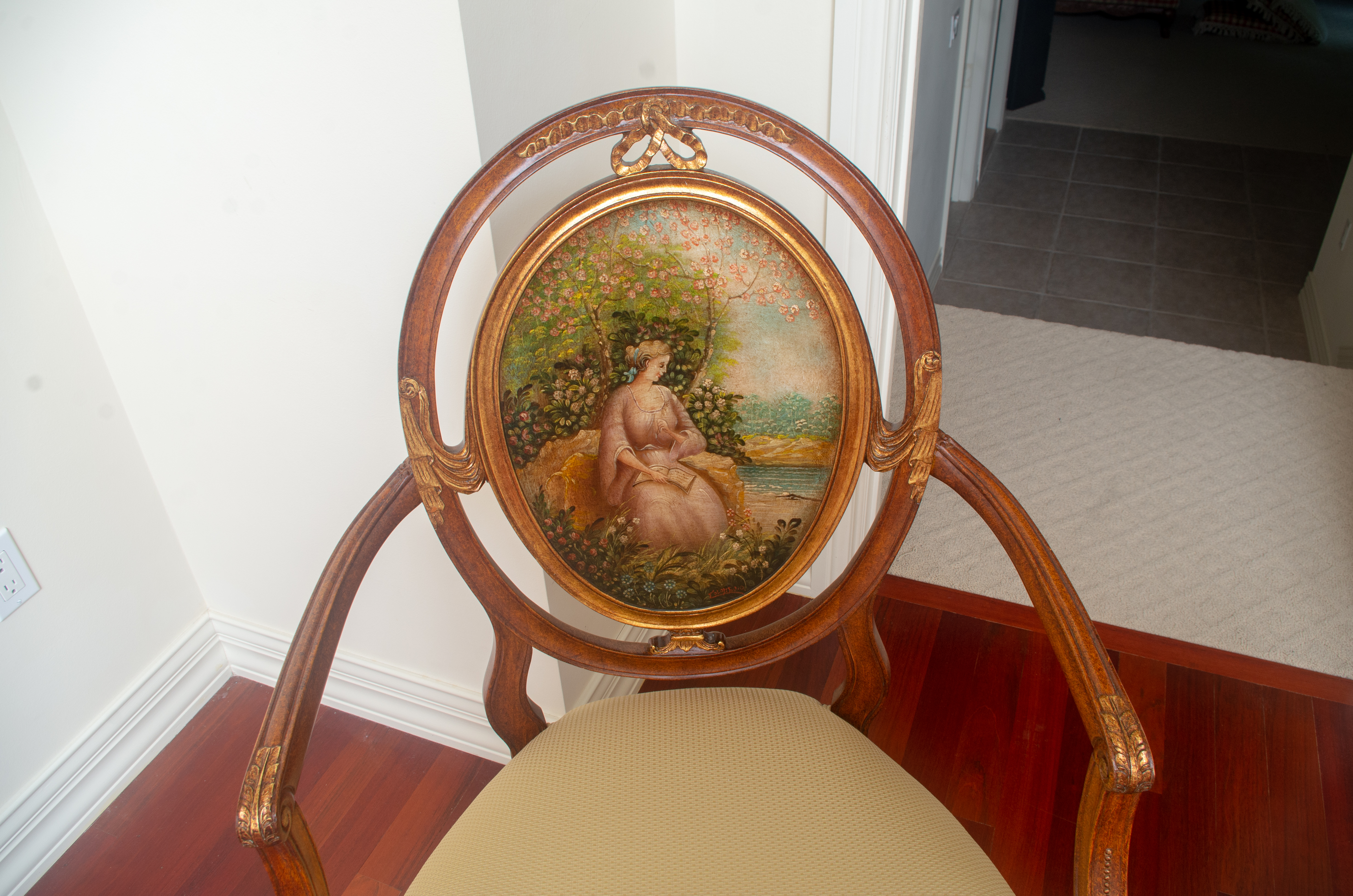 Vintage Upholstered Chairs With Painted Splats