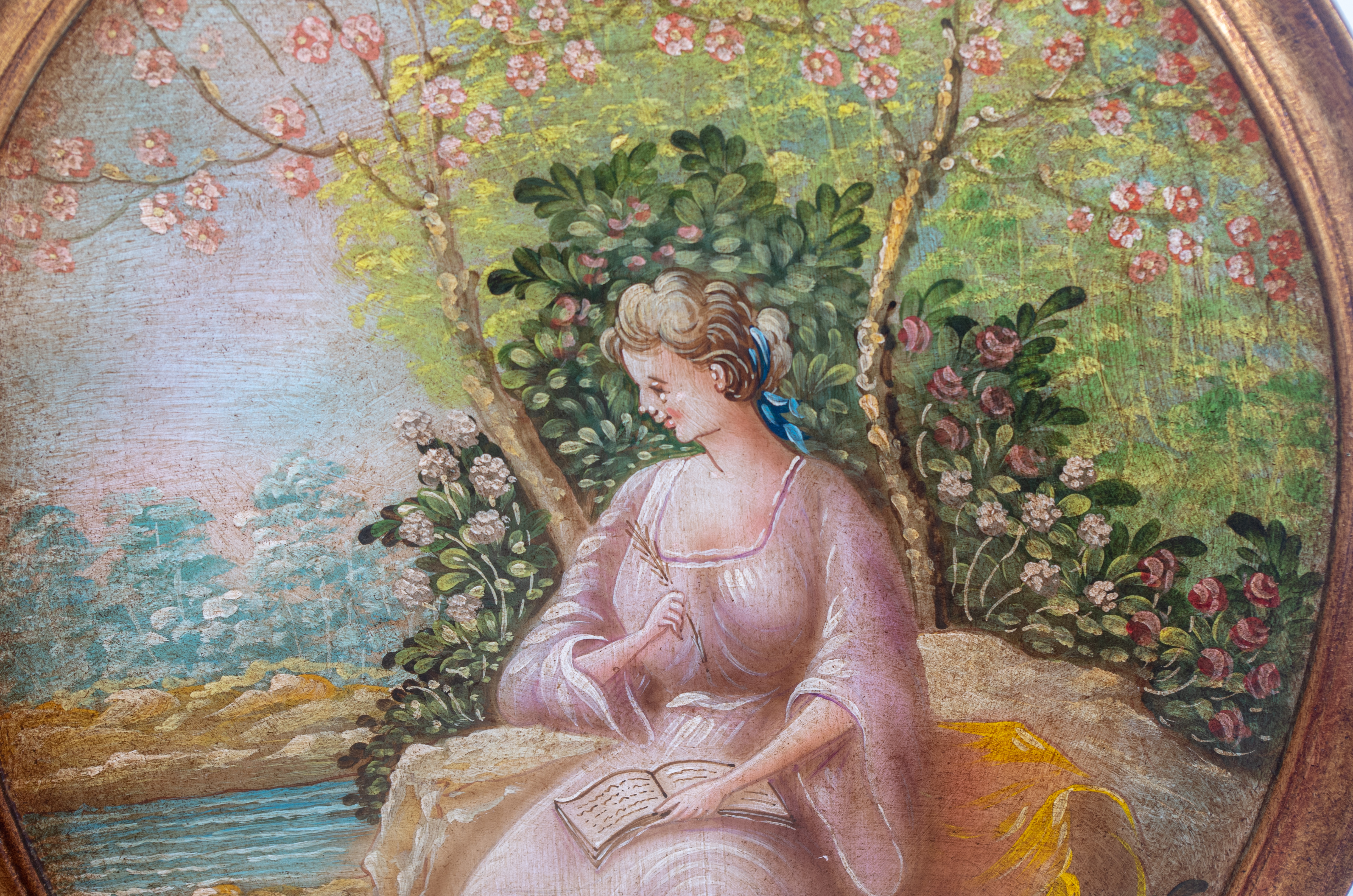 Vintage Upholstered Chairs With Painted Splats