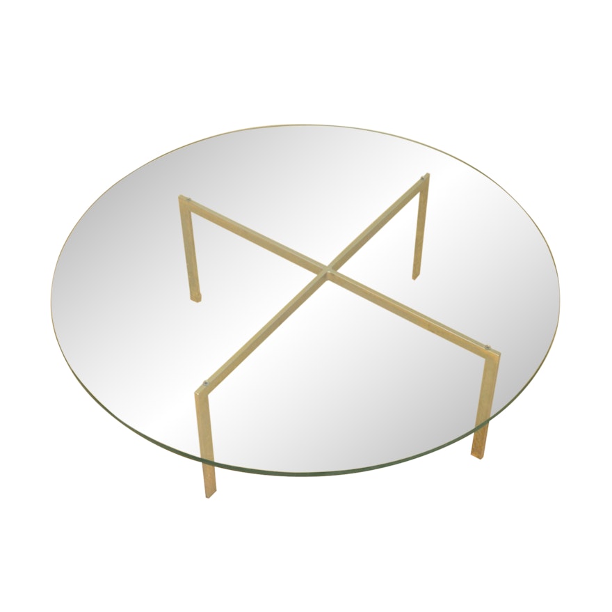 Mid Century Modern Glass and Chrome "X" Base Coffee Table
