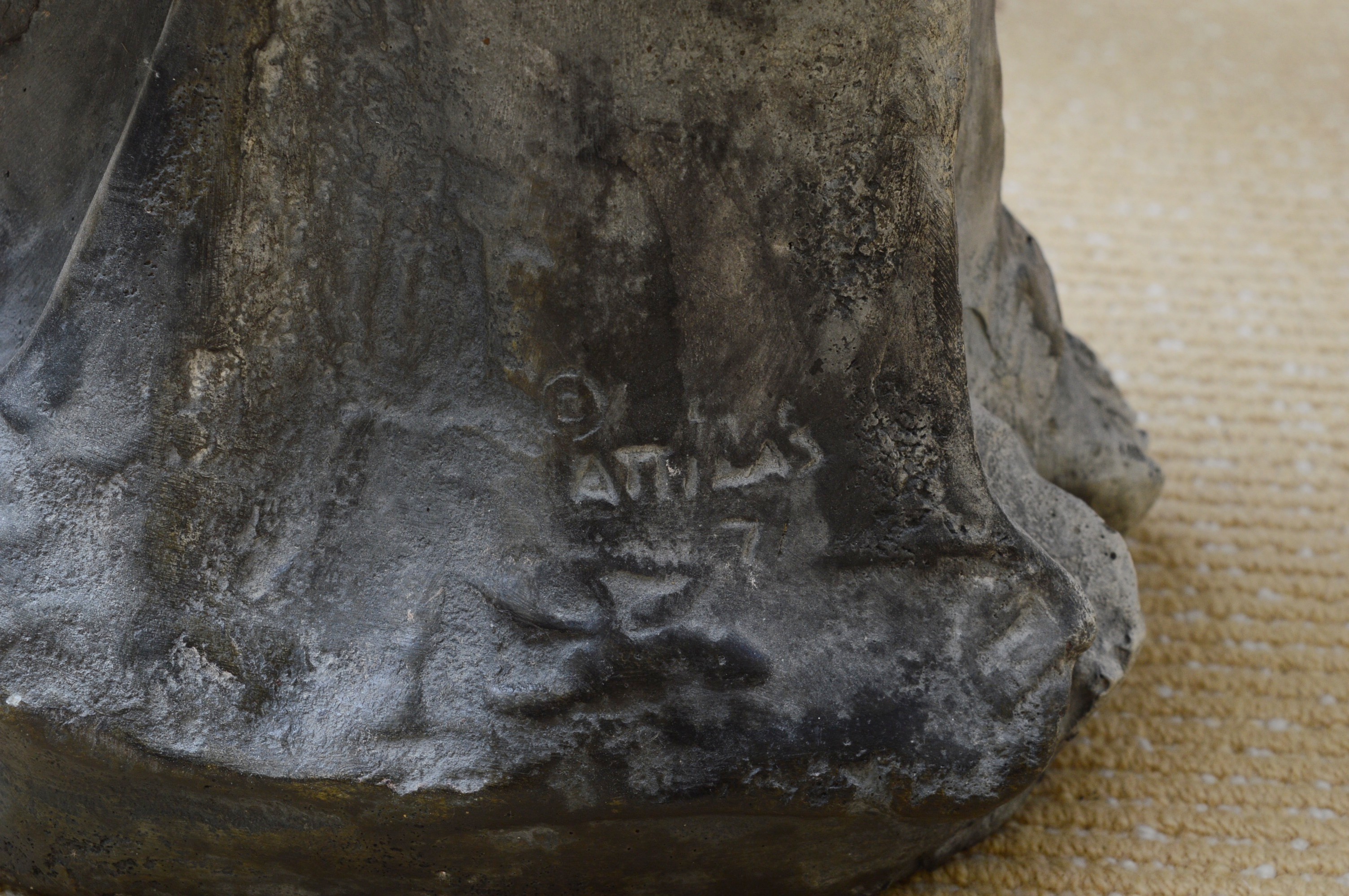 Attila Tivadar Vintage Cast Stone Sculpture of Female Figure with Stand