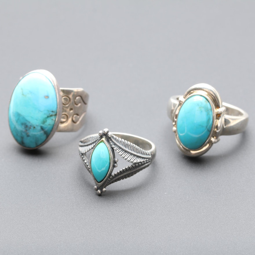 Sterling Silver Turquoise Rings Including Relios and Desert Rose Trading