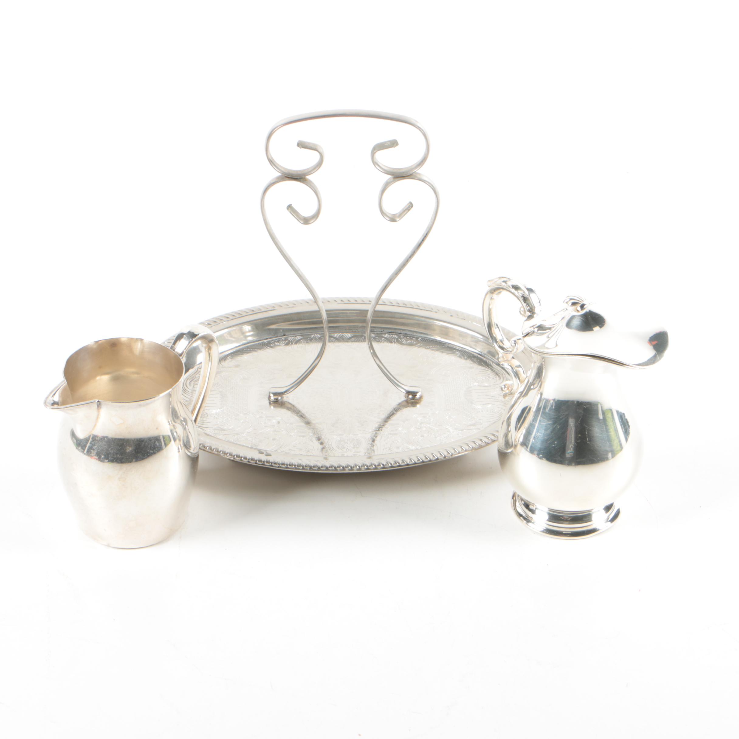 Vintage Poole and Barker Bros. Silver Plate Creamers with Caddy Tray